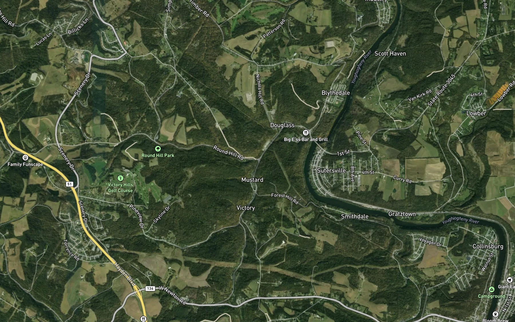 Satellite map of the Douglass Run