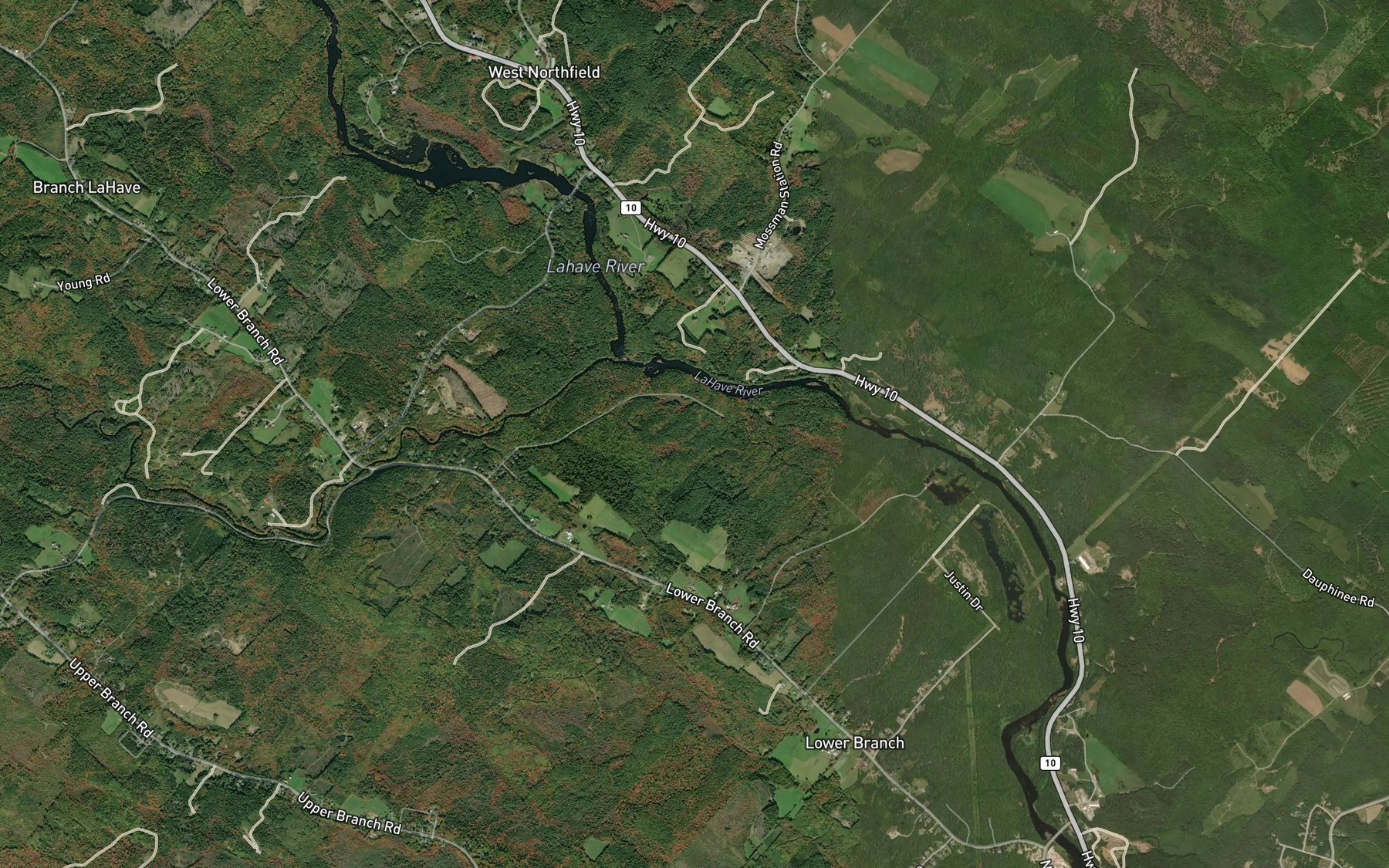 Satellite map of the West LaHave River