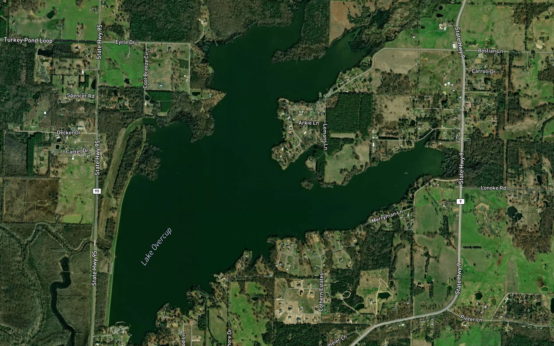 Satellite map of the Lake Overcup