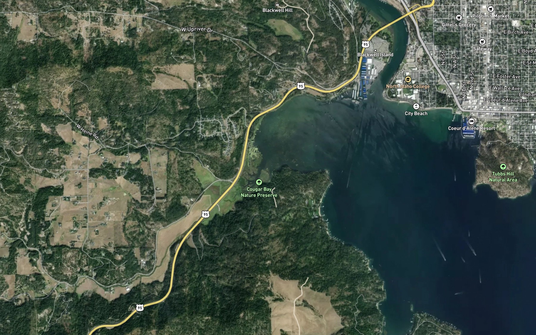 Satellite map of the Cougar Creek