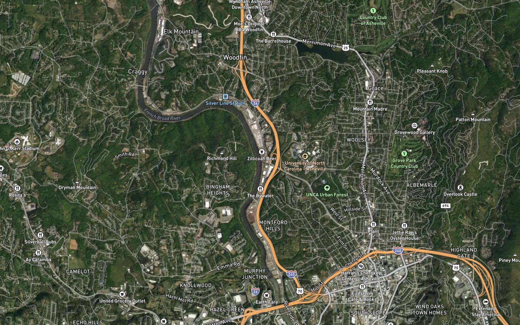 Satellite map of the Reed Creek