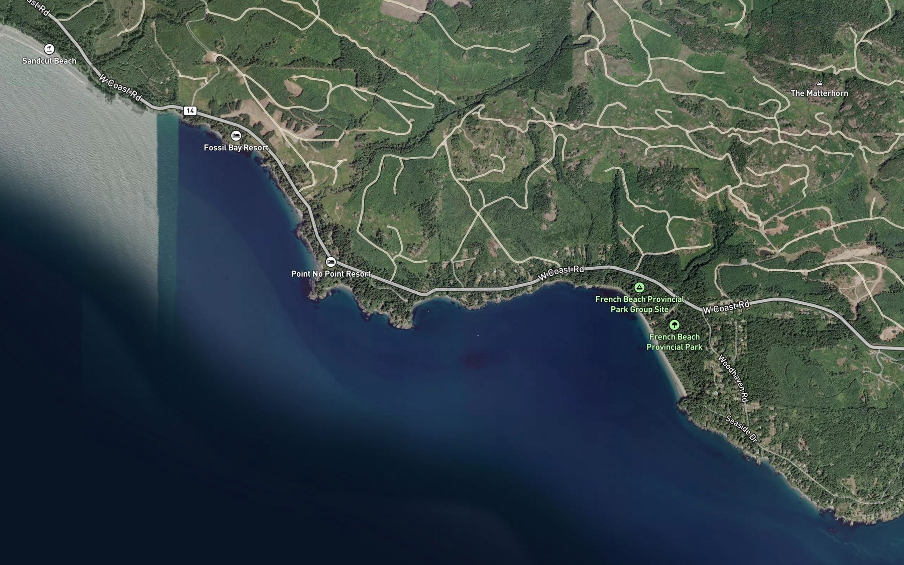 Satellite map of the Fisherman Creek