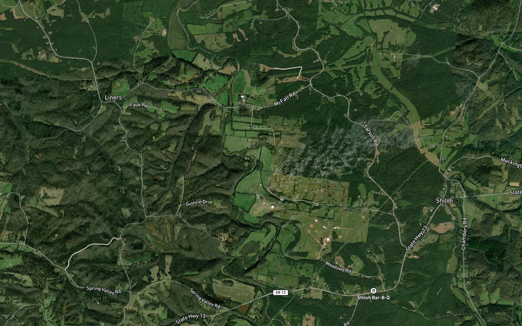 Satellite map of the Opossum Branch