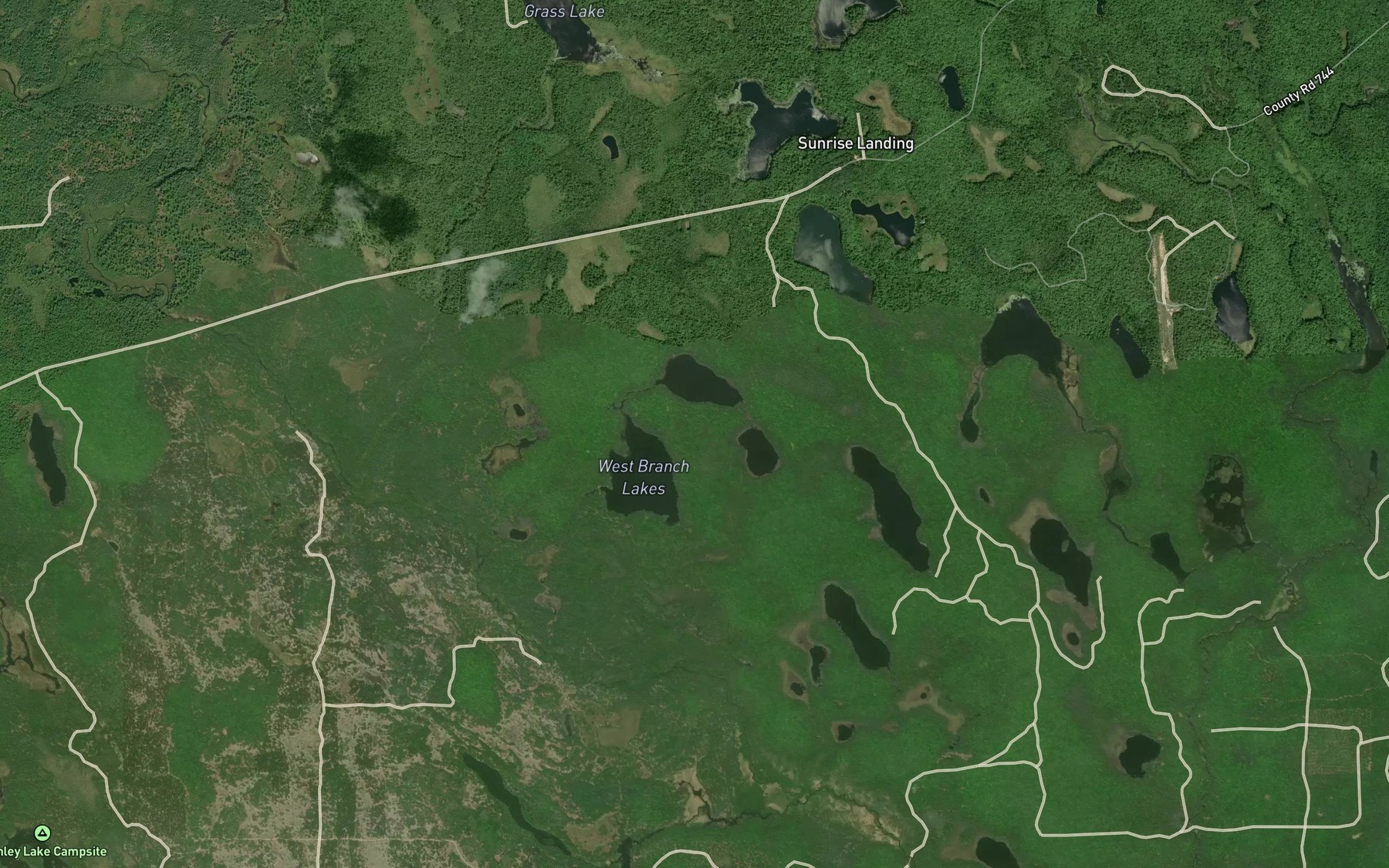 Satellite map of the West Branch Lakes