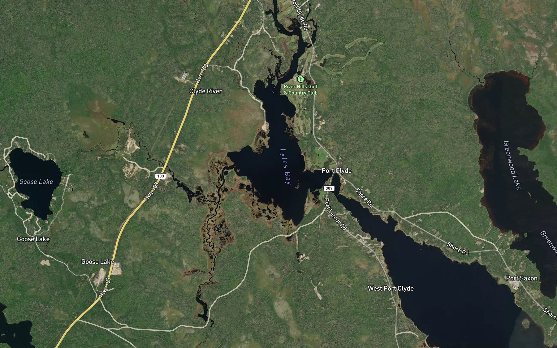 Satellite map of the Lyles Bay