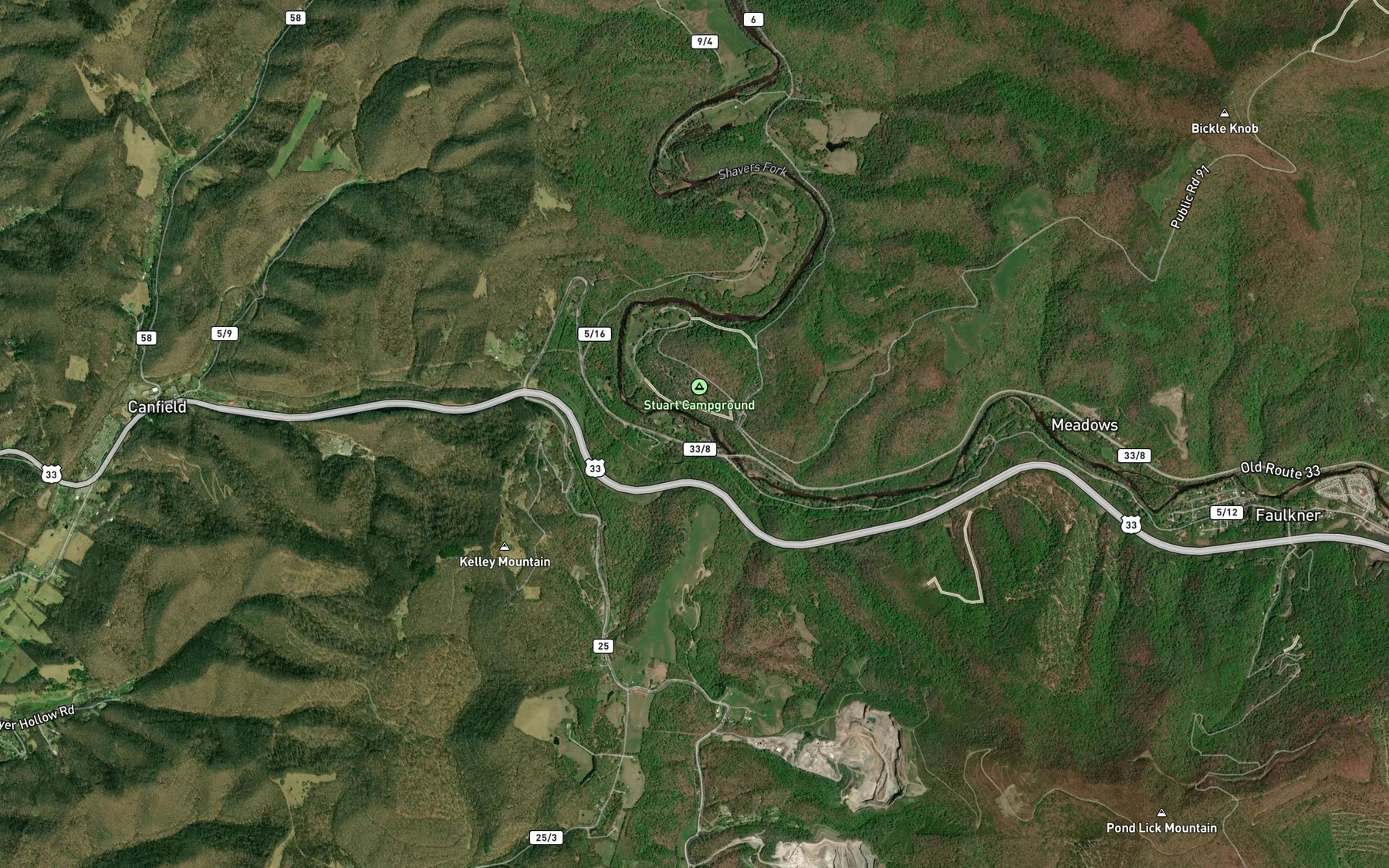 Satellite map of the Wolf Run