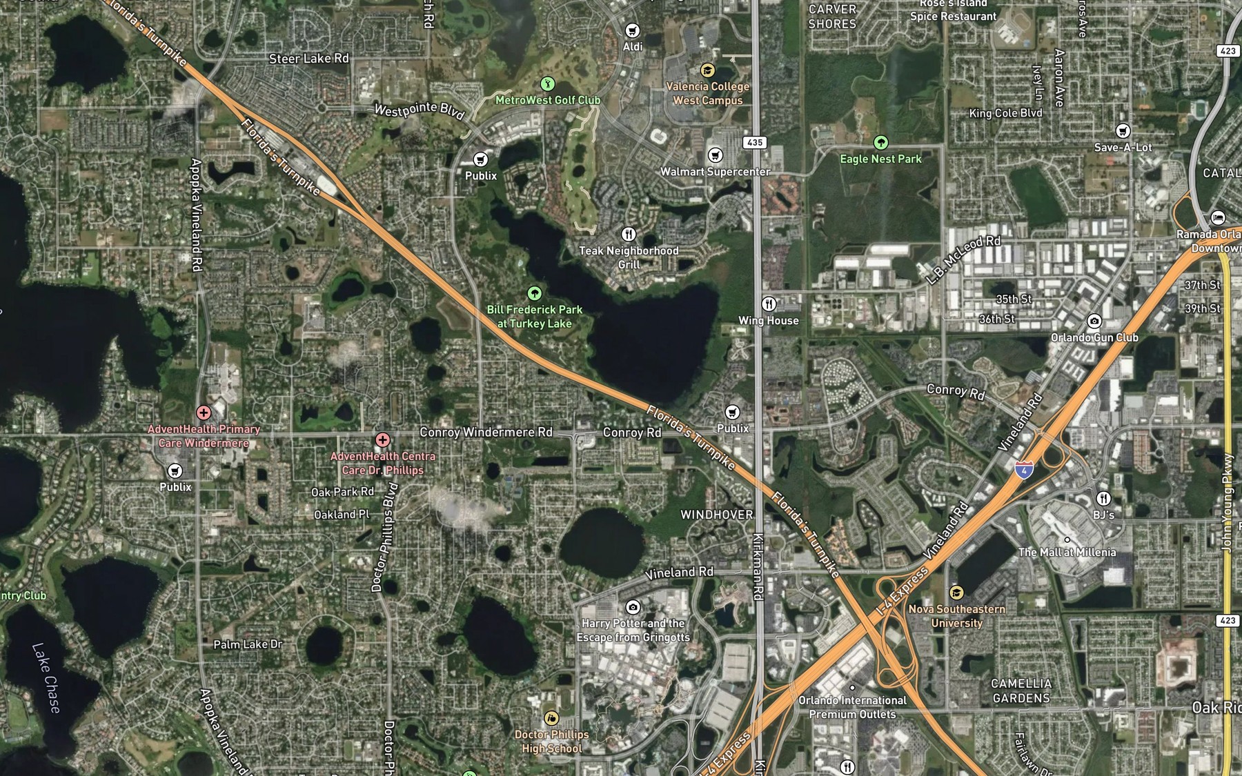 Satellite map of the Florida's Turnpike