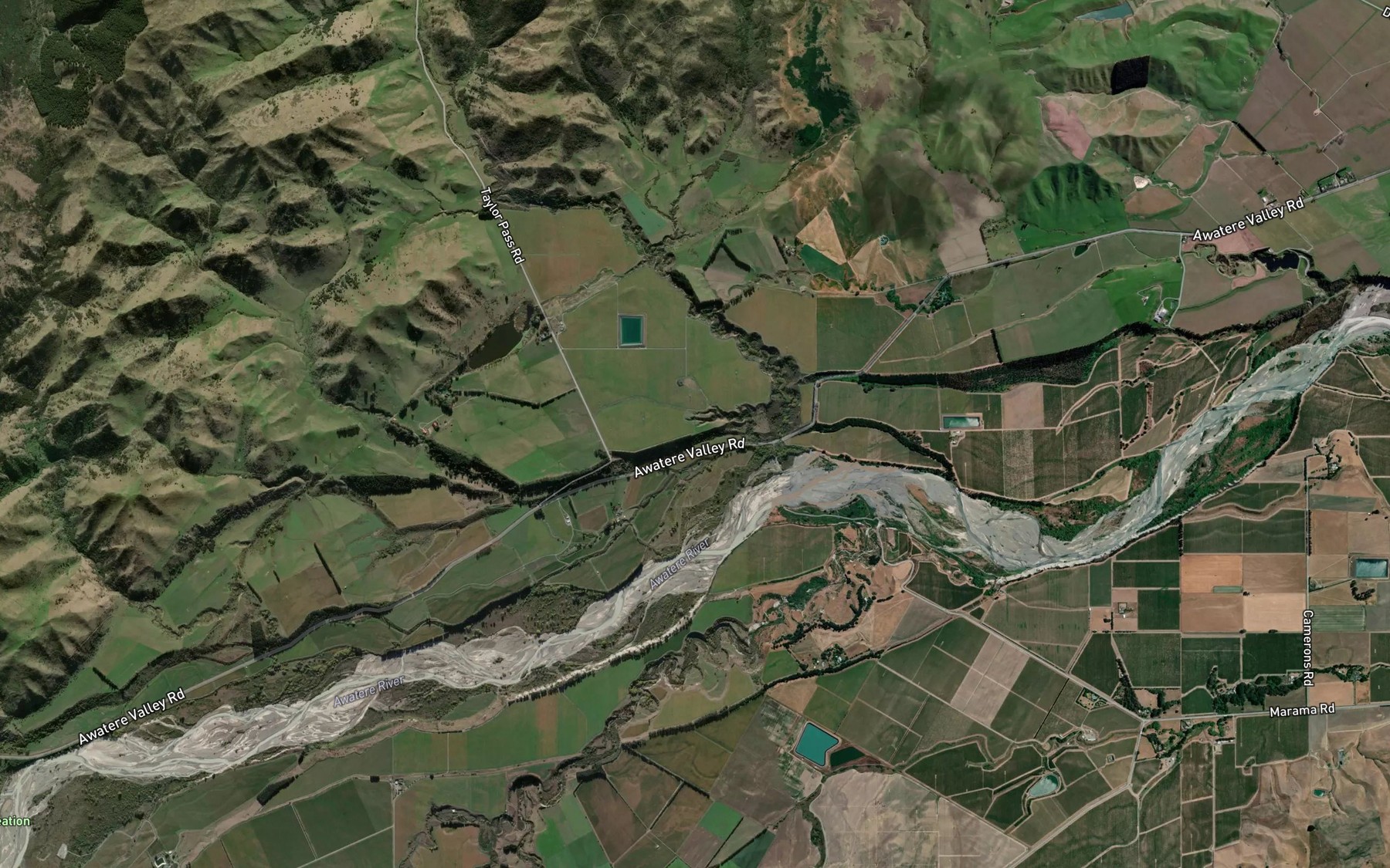 Satellite map of the Awatere River