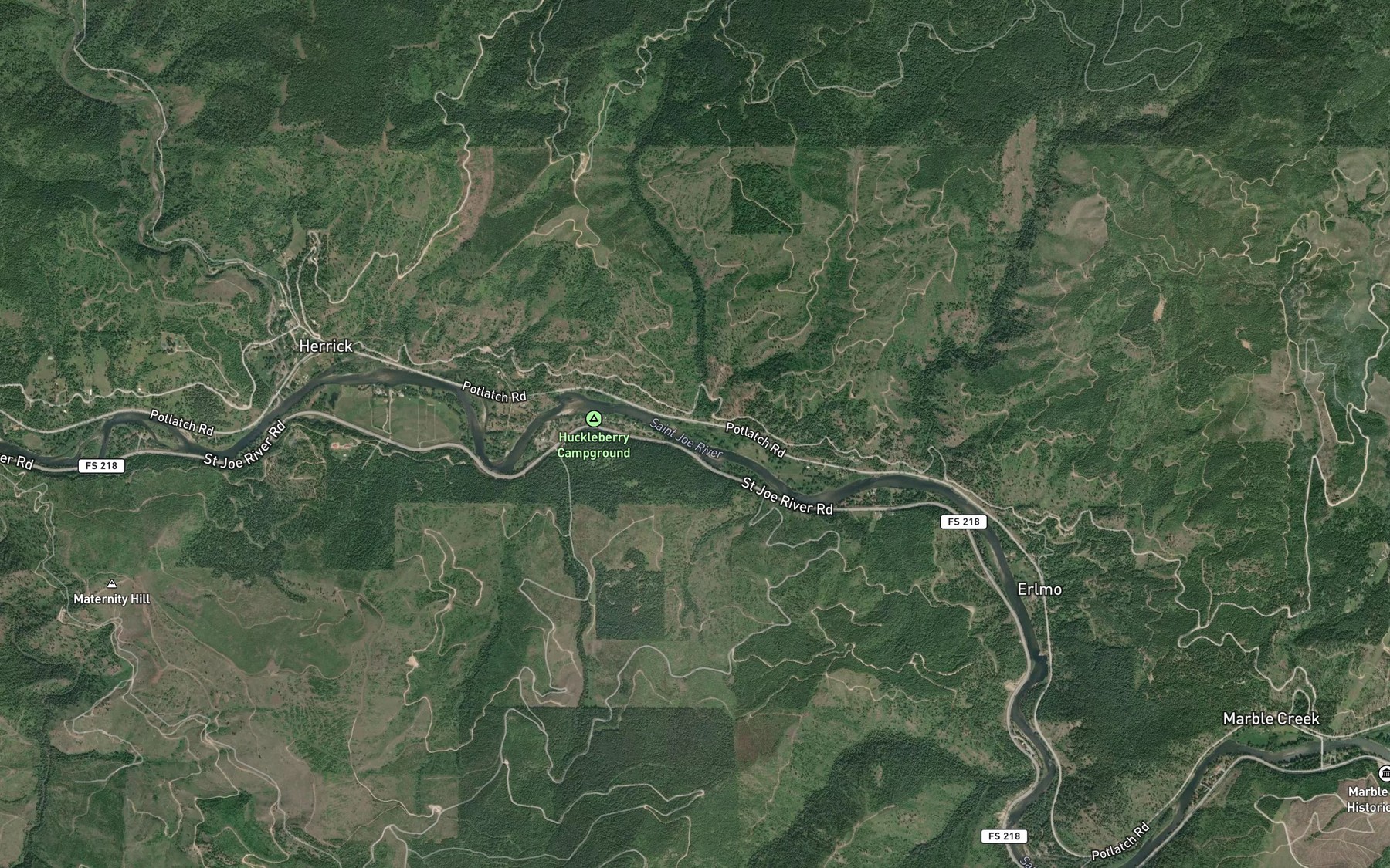 Satellite map of the Francis Creek