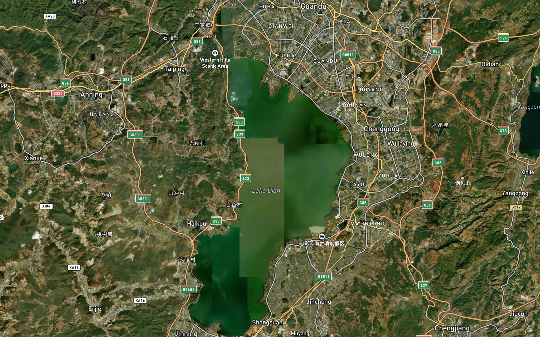 Satellite map of the Dian Chi