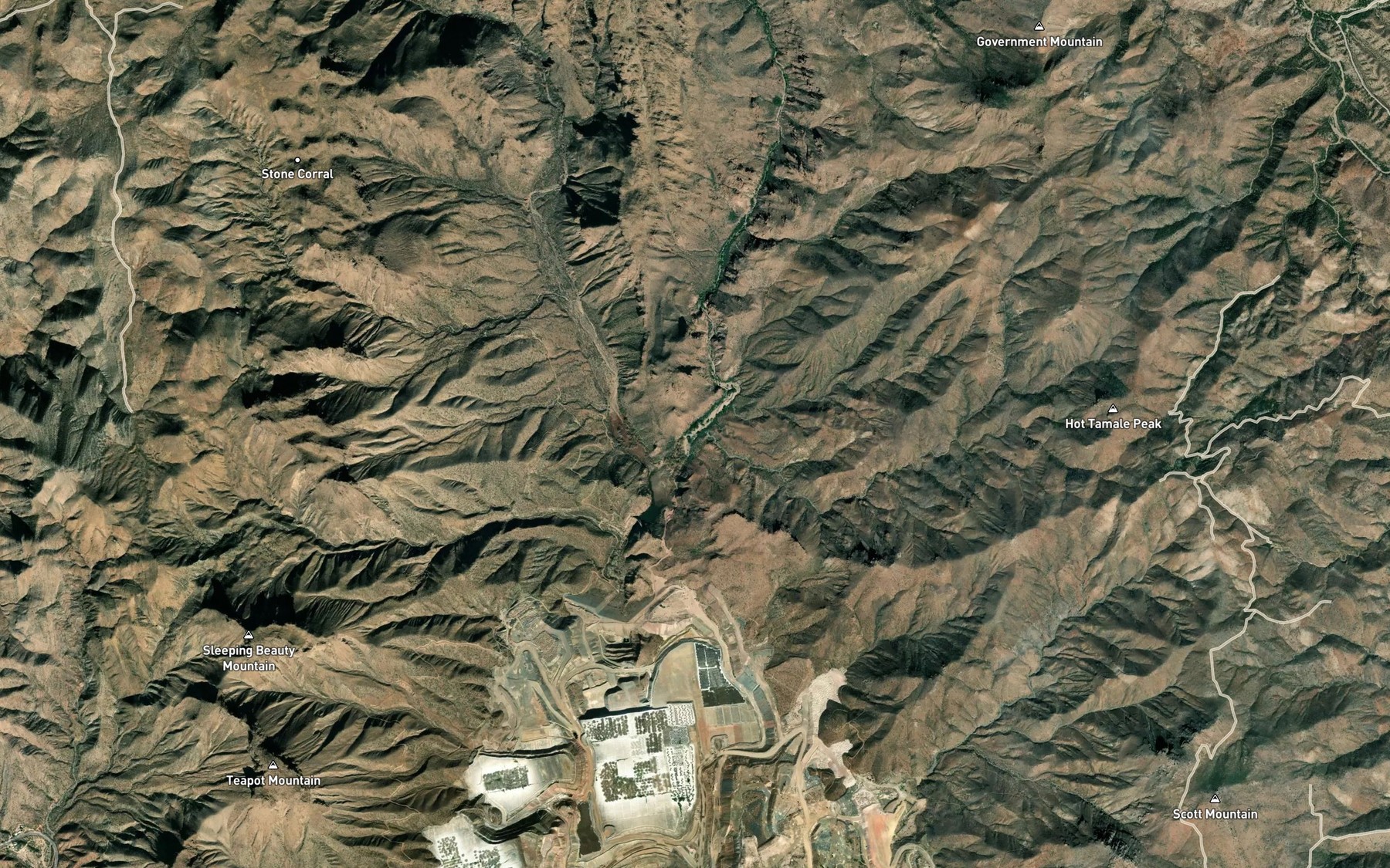 Satellite map of the Hot Tamale Wash