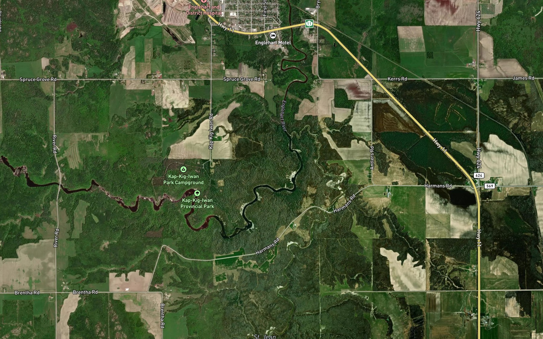 Satellite map of the St. Jean Baptiste Creek