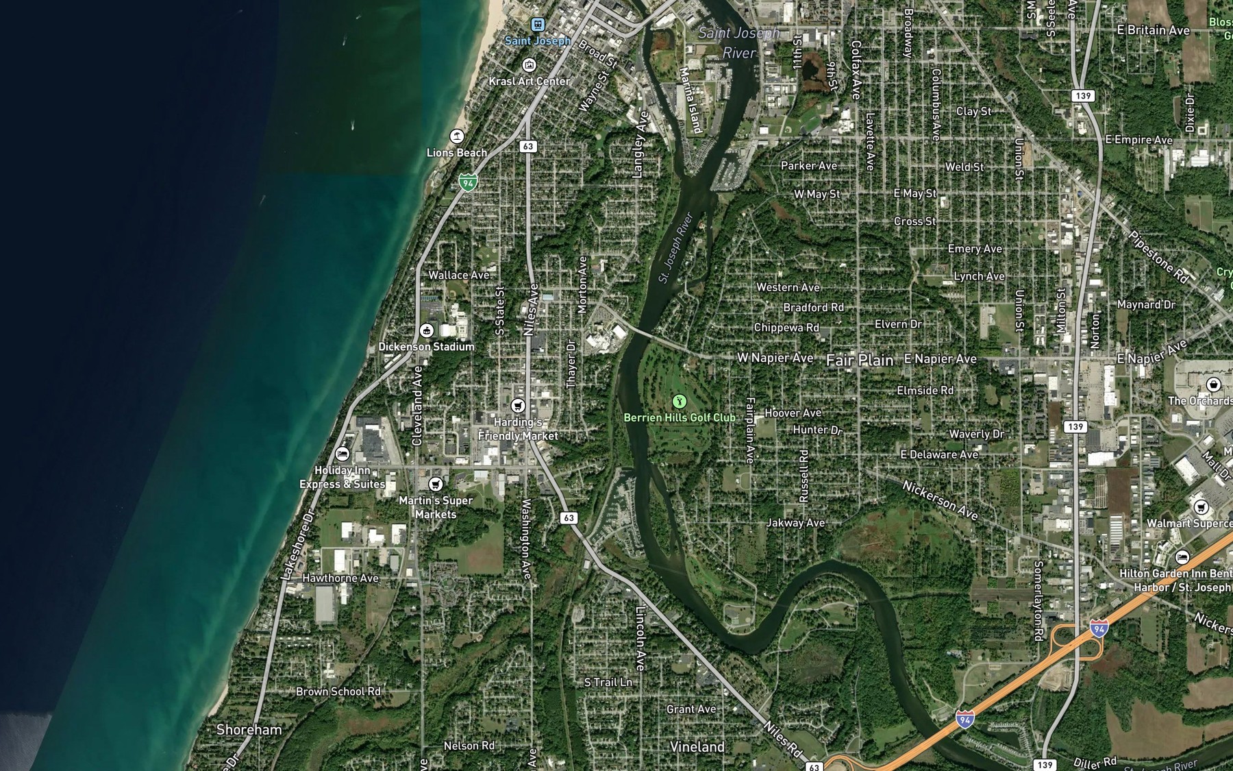 Satellite map of the Hickory Creek