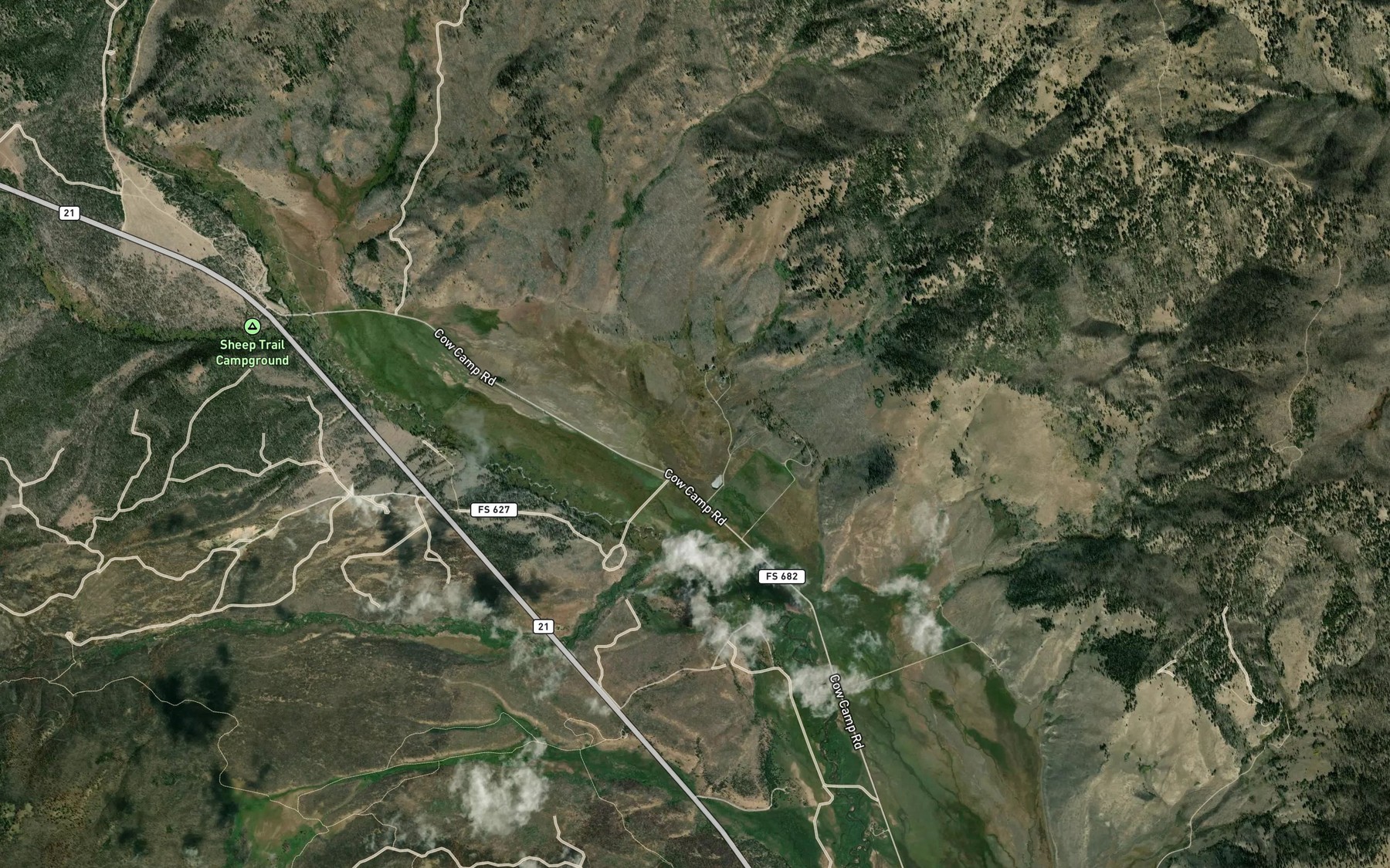 Satellite map of the Thompson Creek