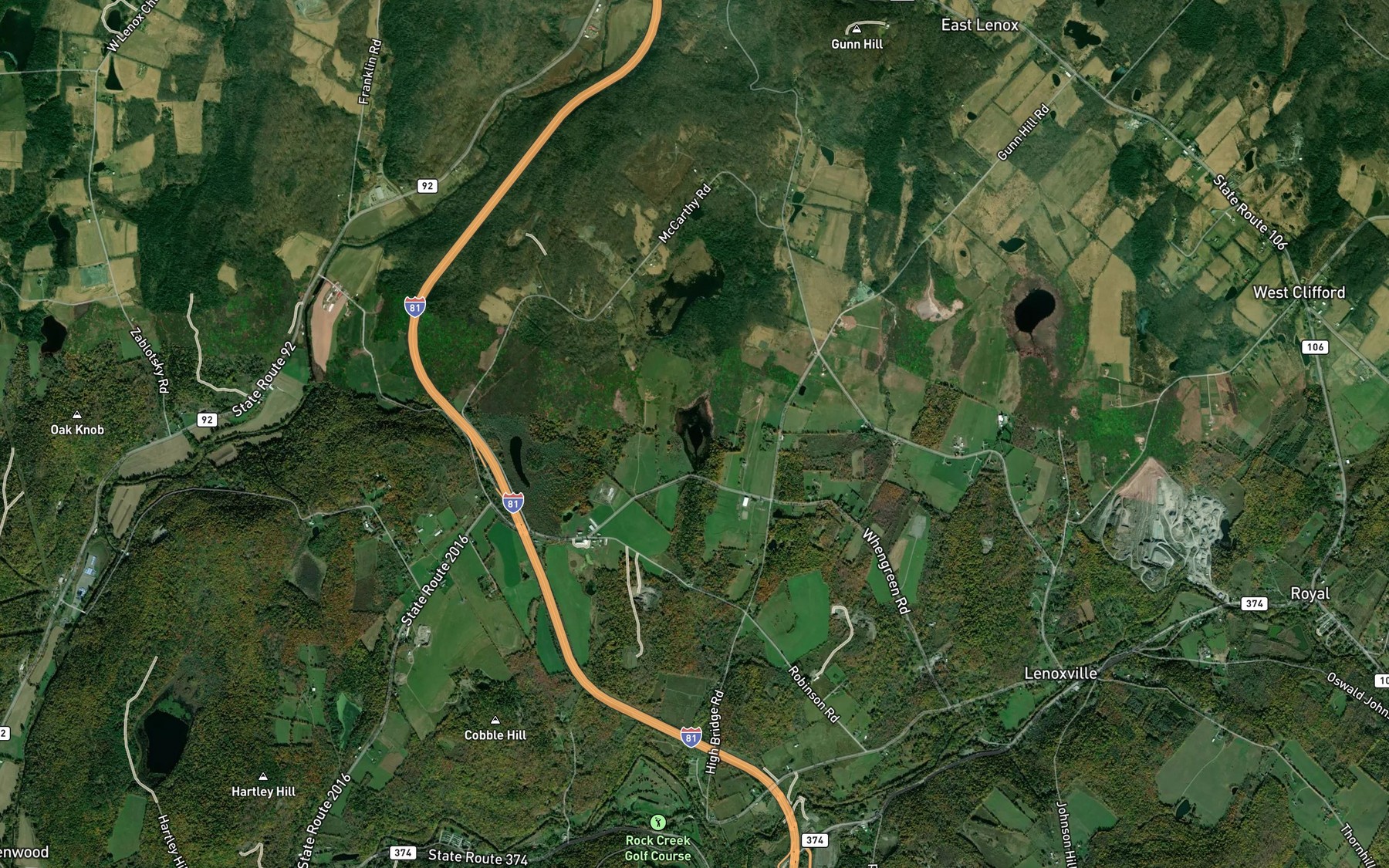 Satellite map of the Harding Pond
