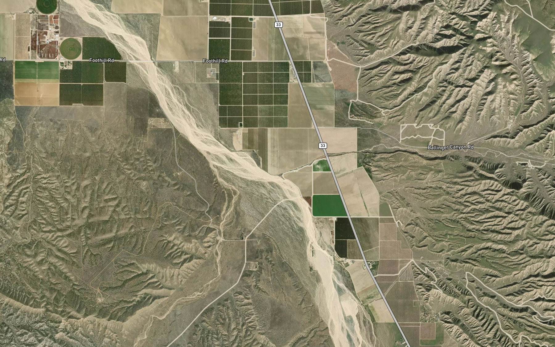 Satellite map of the Ballinger Canyon Wash
