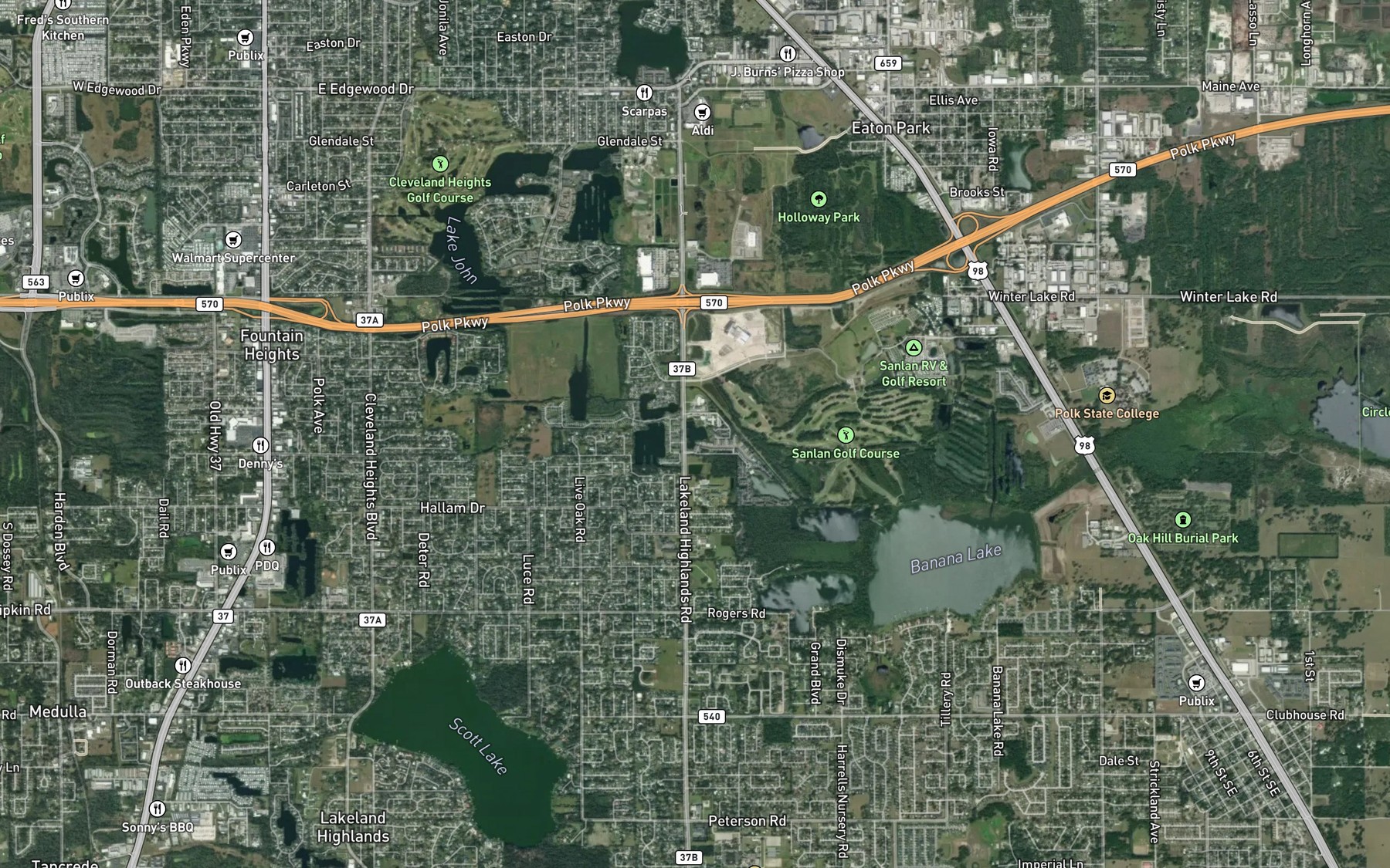 Satellite map of the Meridian Lake