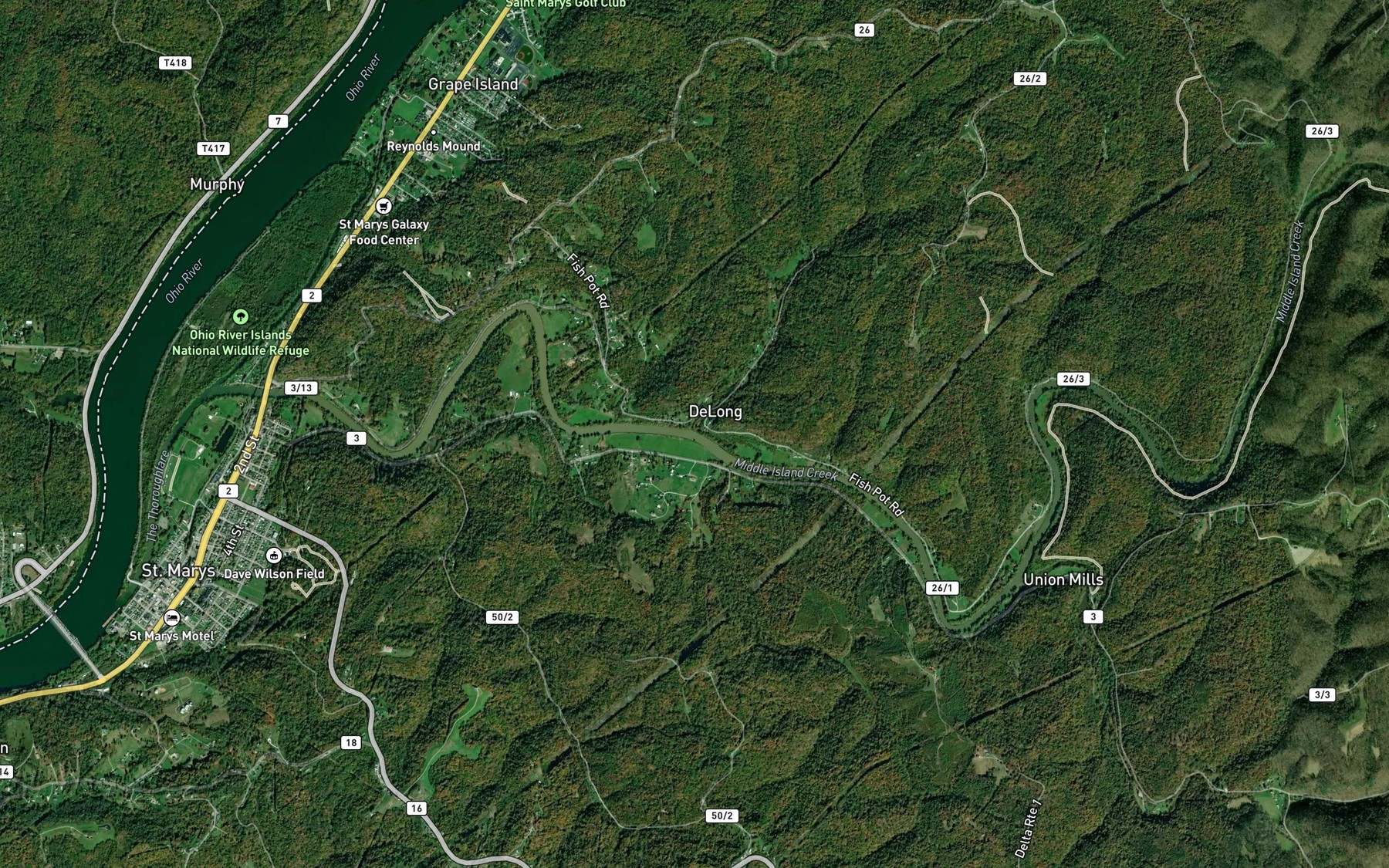 Satellite map of the Fishpot Run