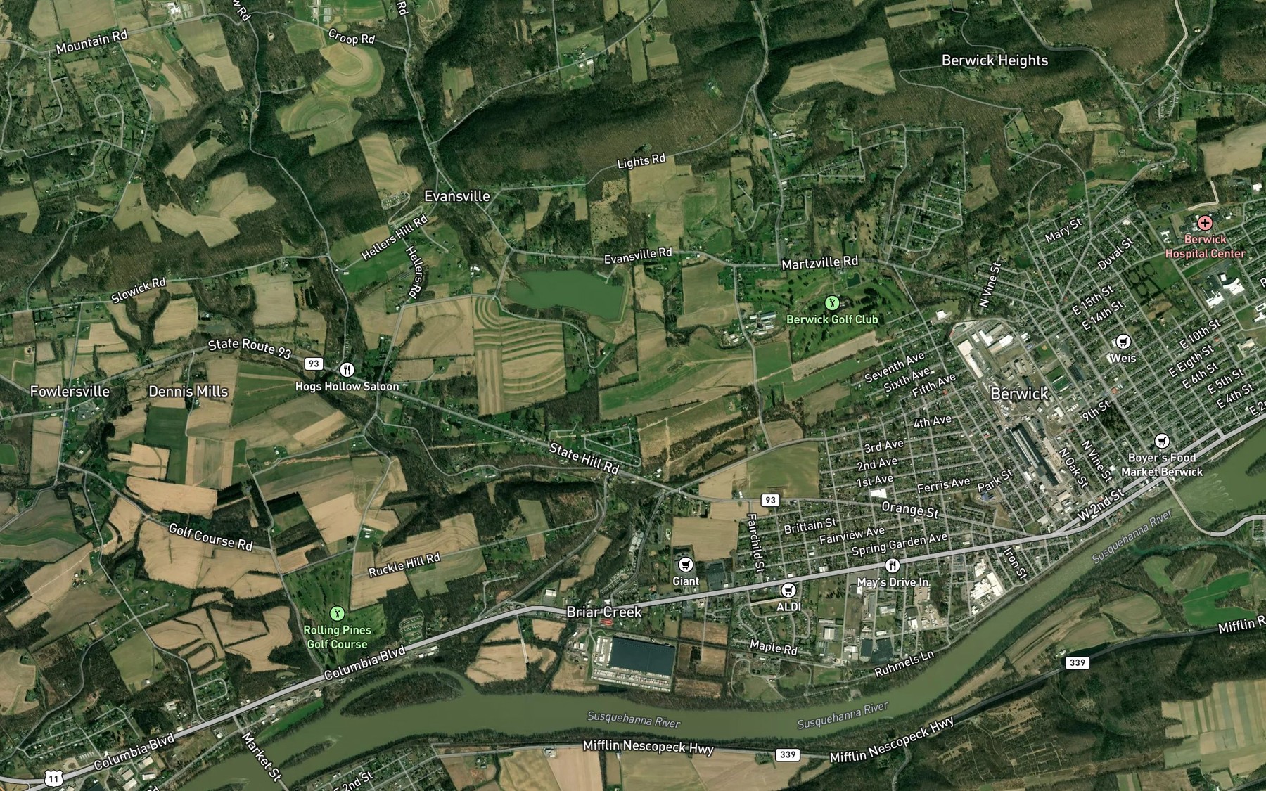 Satellite map of the Briar Creek Reservoir
