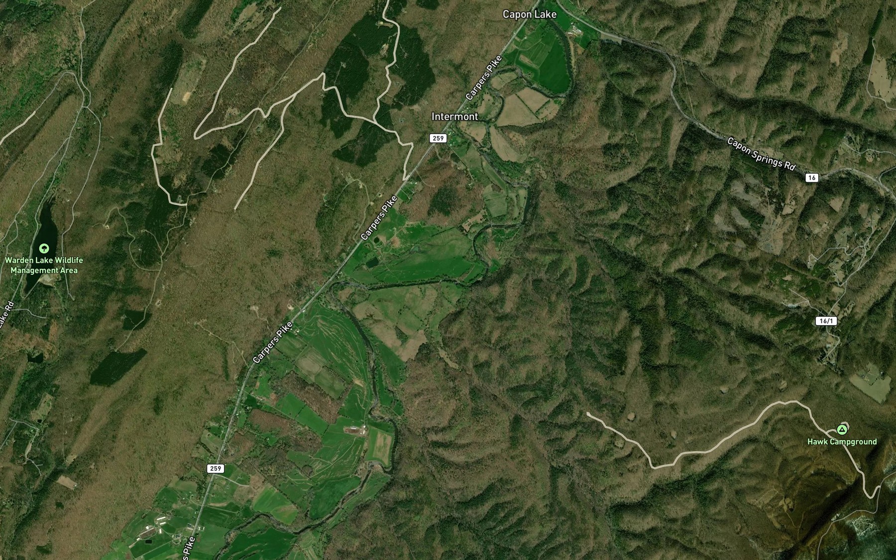 Satellite map of the Harness Run