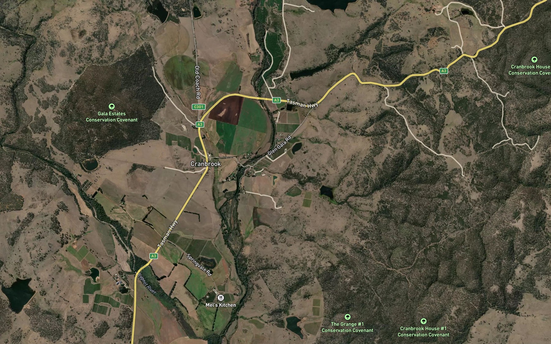 Satellite map of the Glen Gala Creek