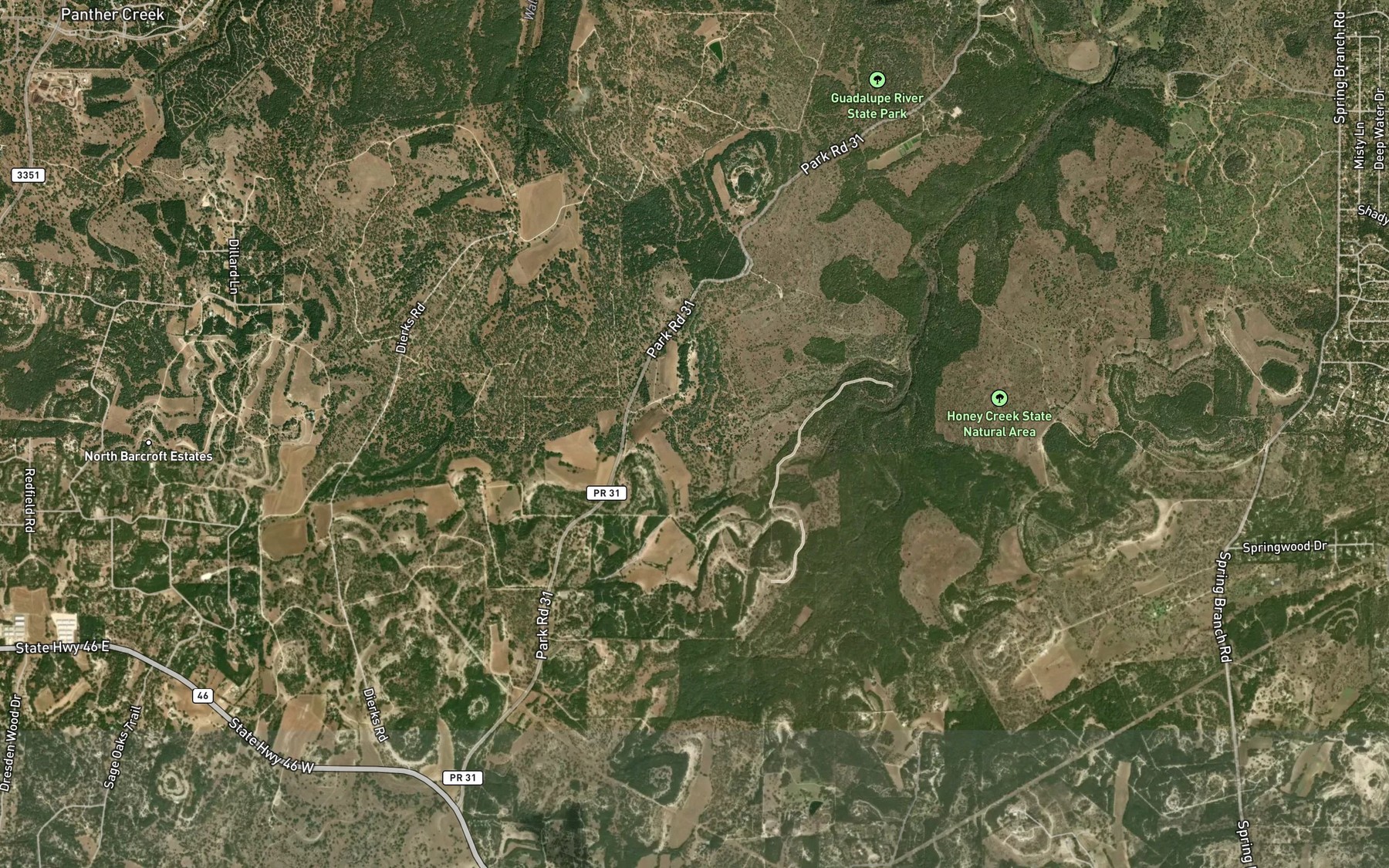 Satellite map of the Honey Creek Spring