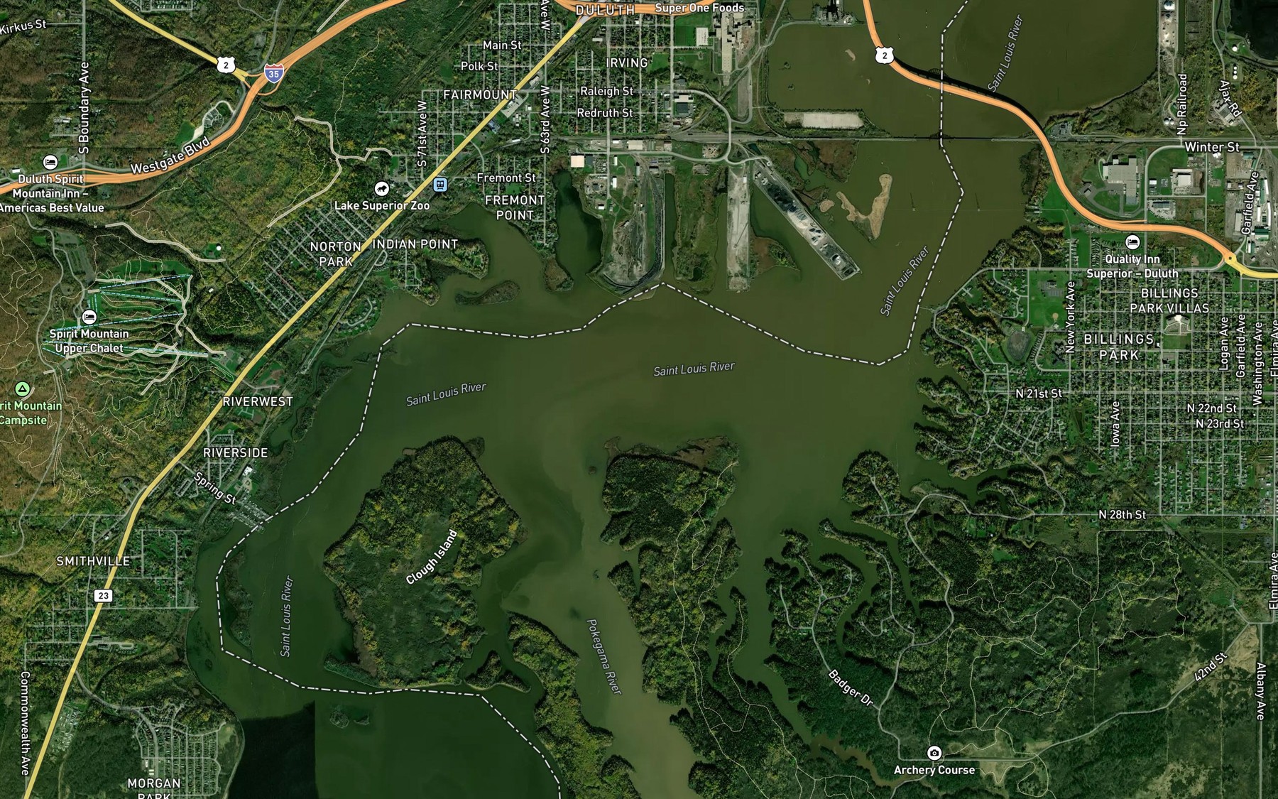 Satellite map of the Saint Louis River