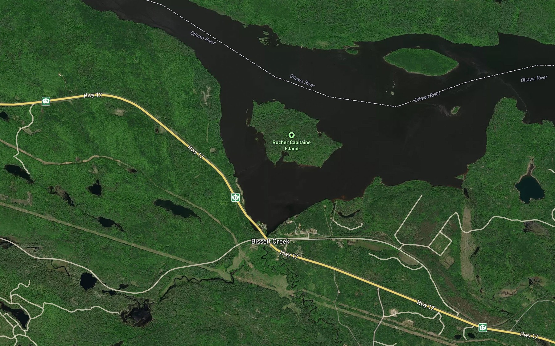 Satellite map of the Bissett Creek