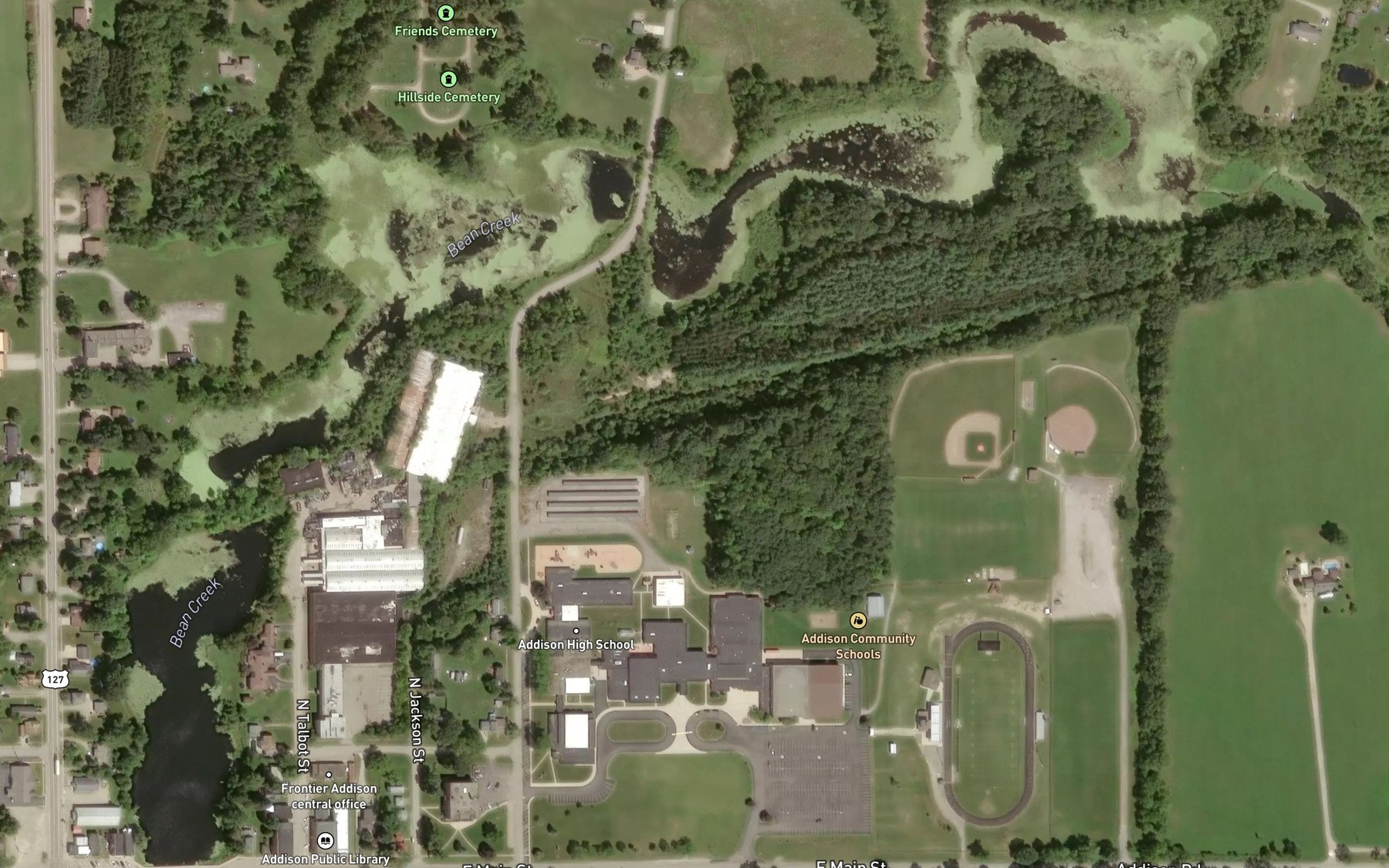 Satellite map of the Addison Millpond