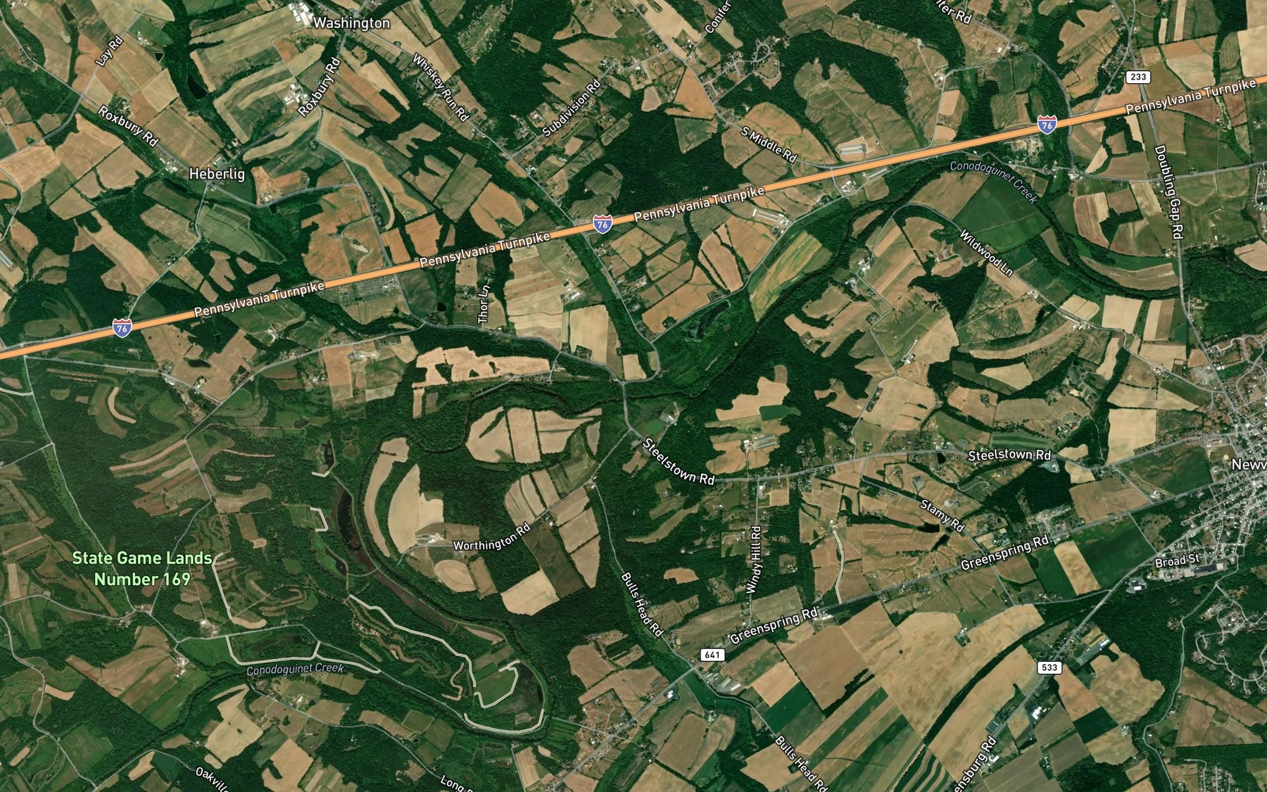 Satellite map of the Brandy Run