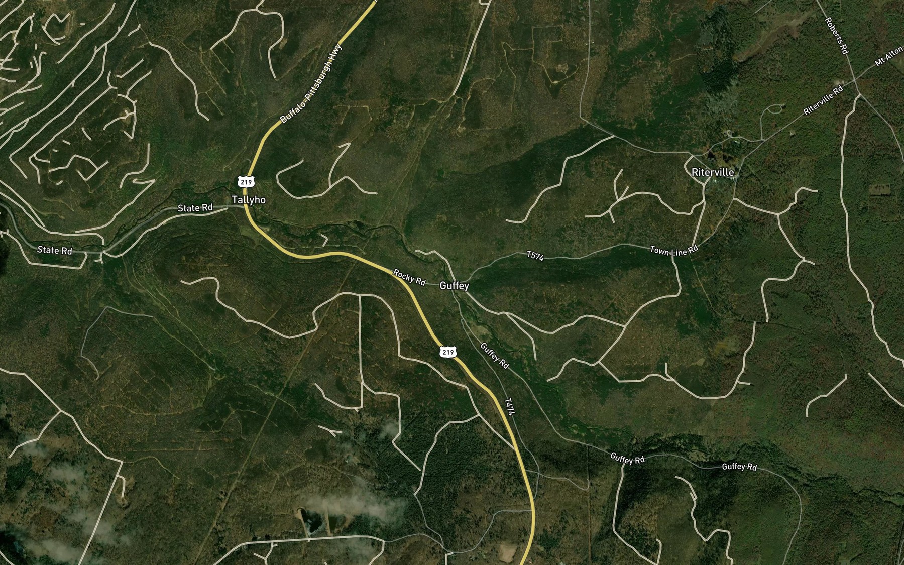 Satellite map of the Town Line Run