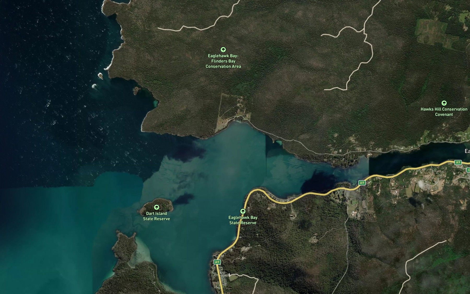 Satellite map of the Eaglehawk Bay