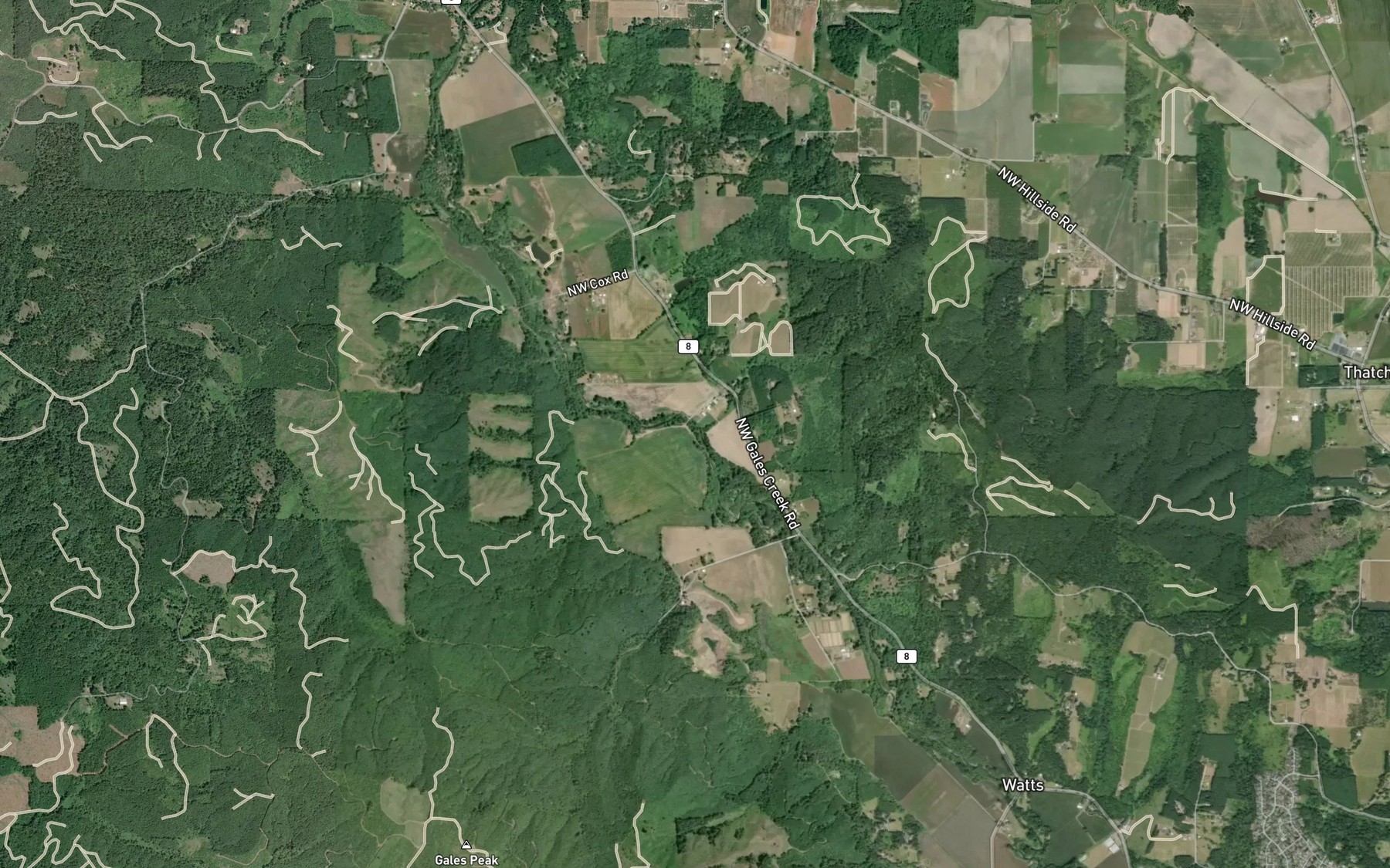 Satellite map of the Kelly Creek