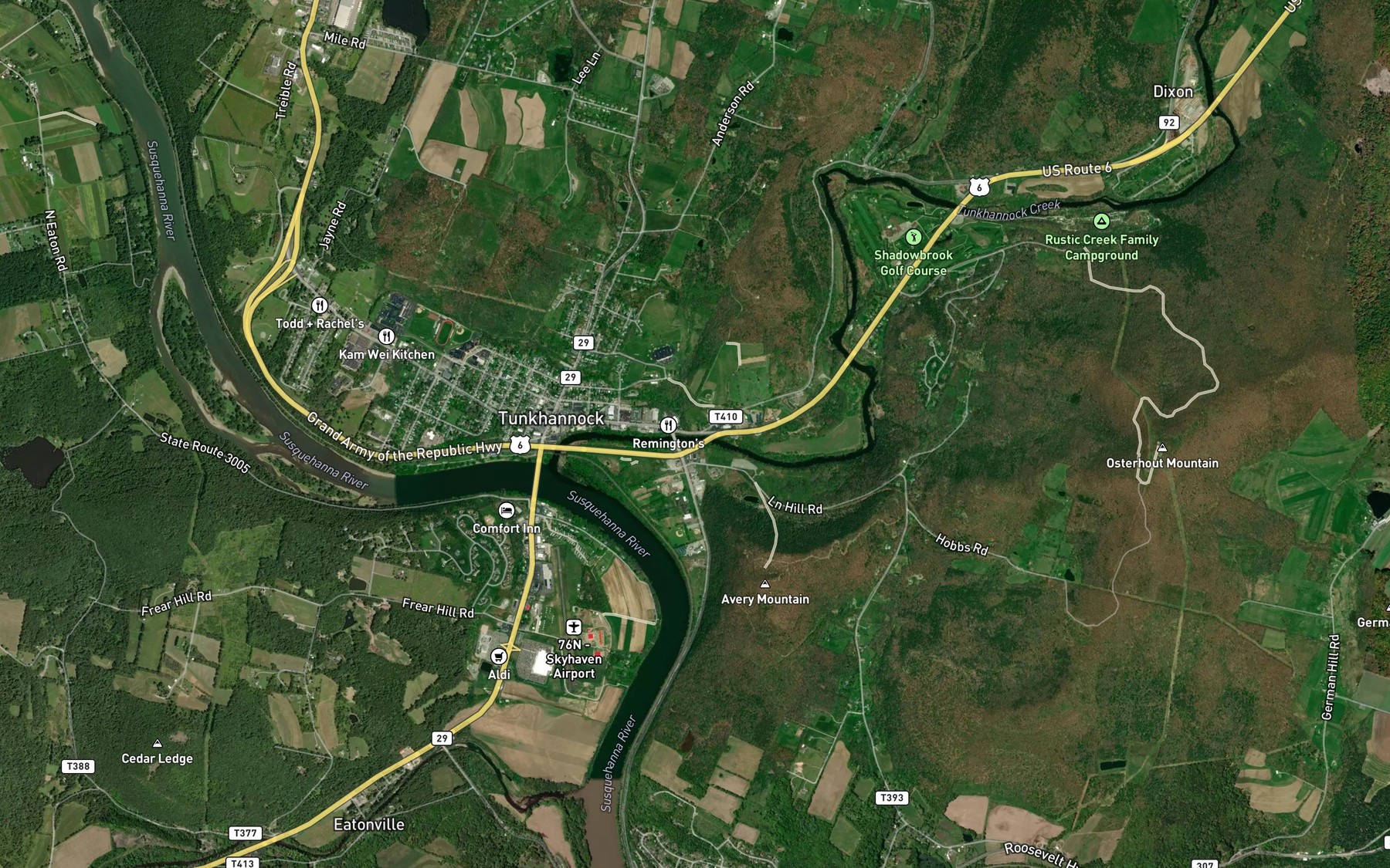 Satellite map of the Swale Brook