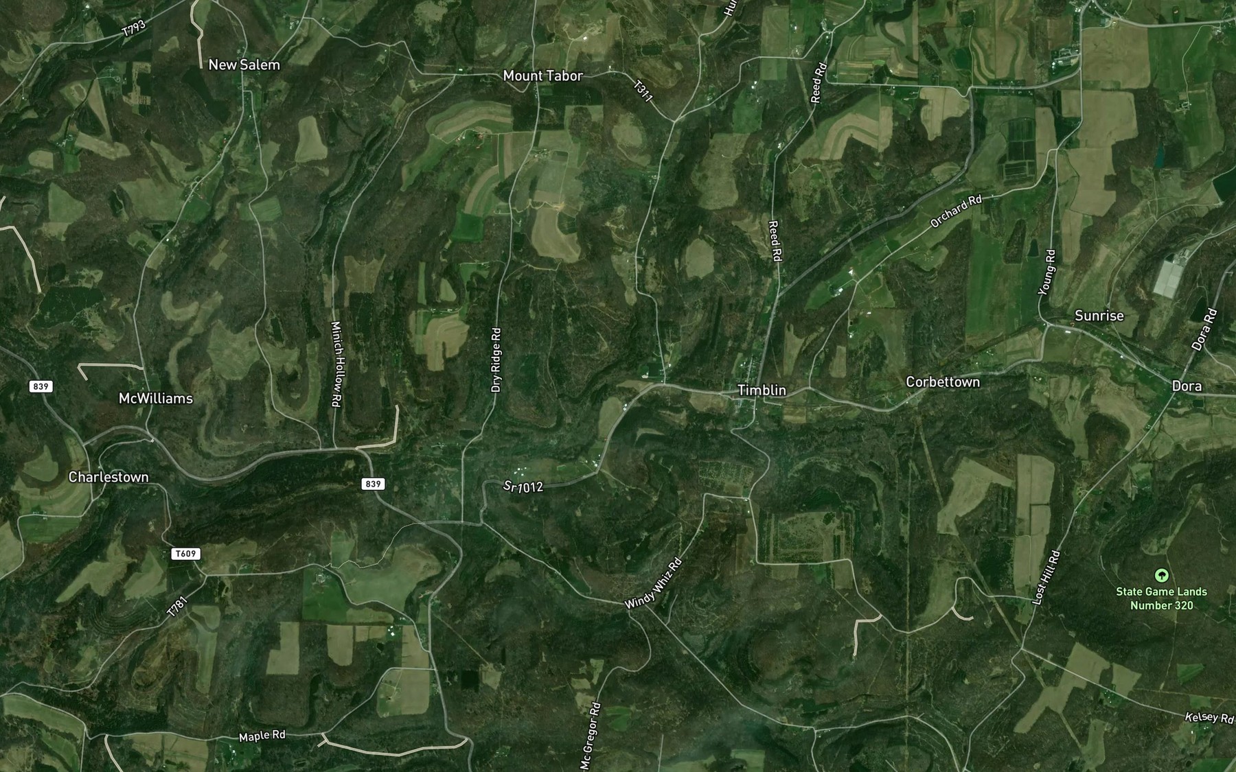 Satellite map of the Painter Run