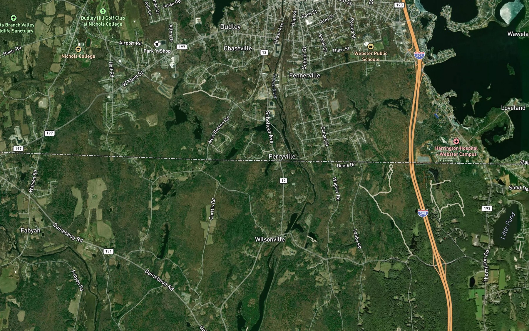 Satellite map of the Perry Pond