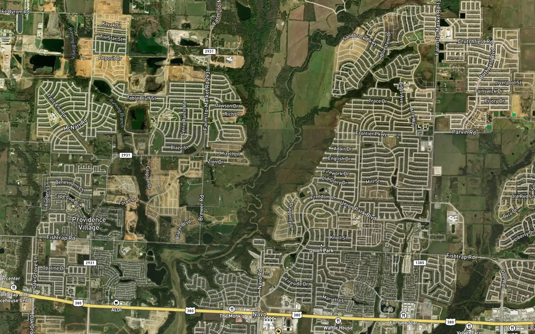 Satellite map of the Pecan Creek