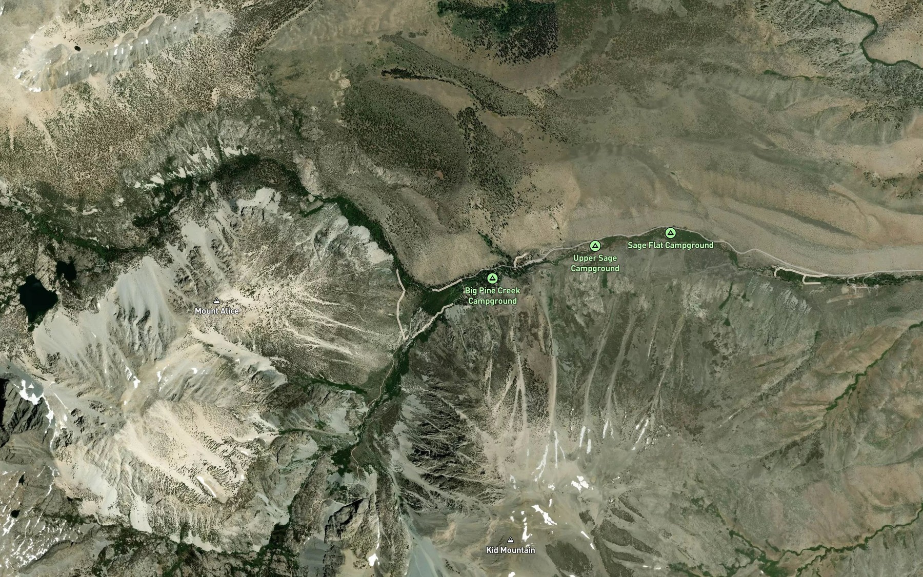 Satellite map of the North Fork Big Pine Creek
