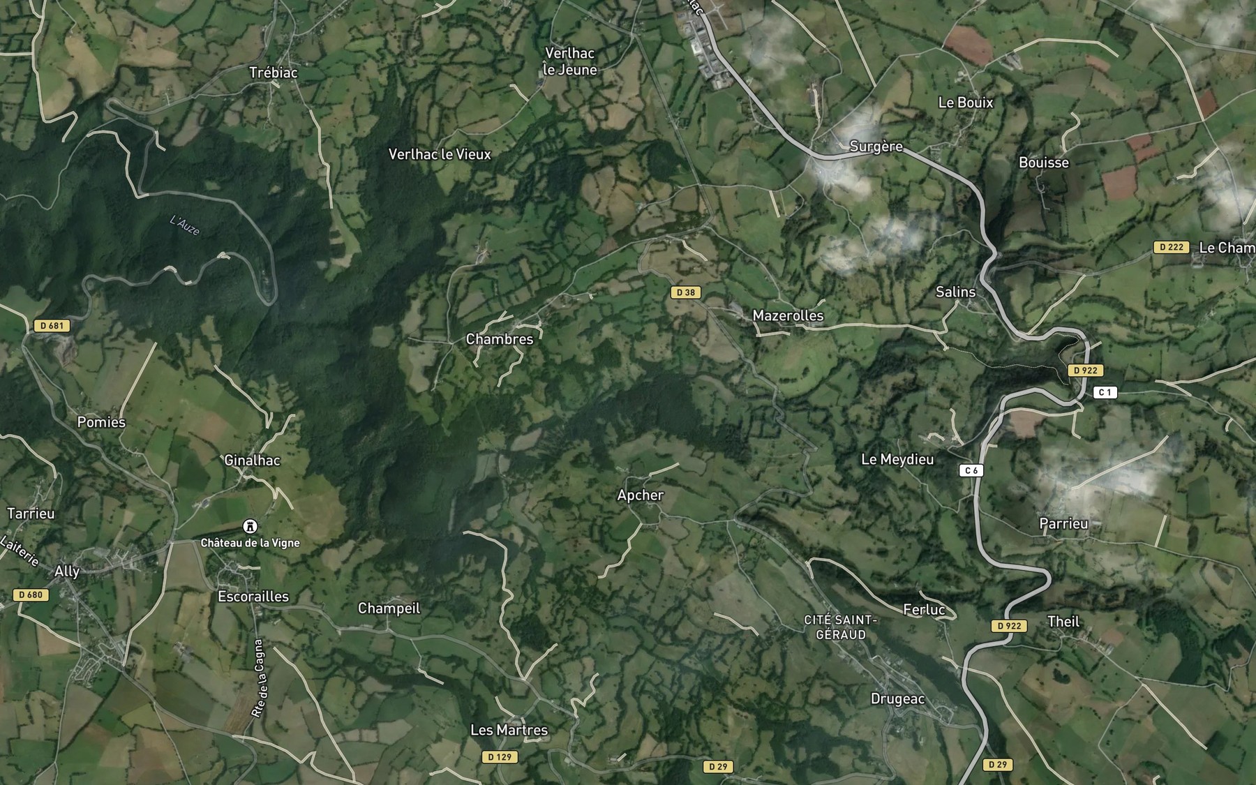 Satellite map of the L'Auze
