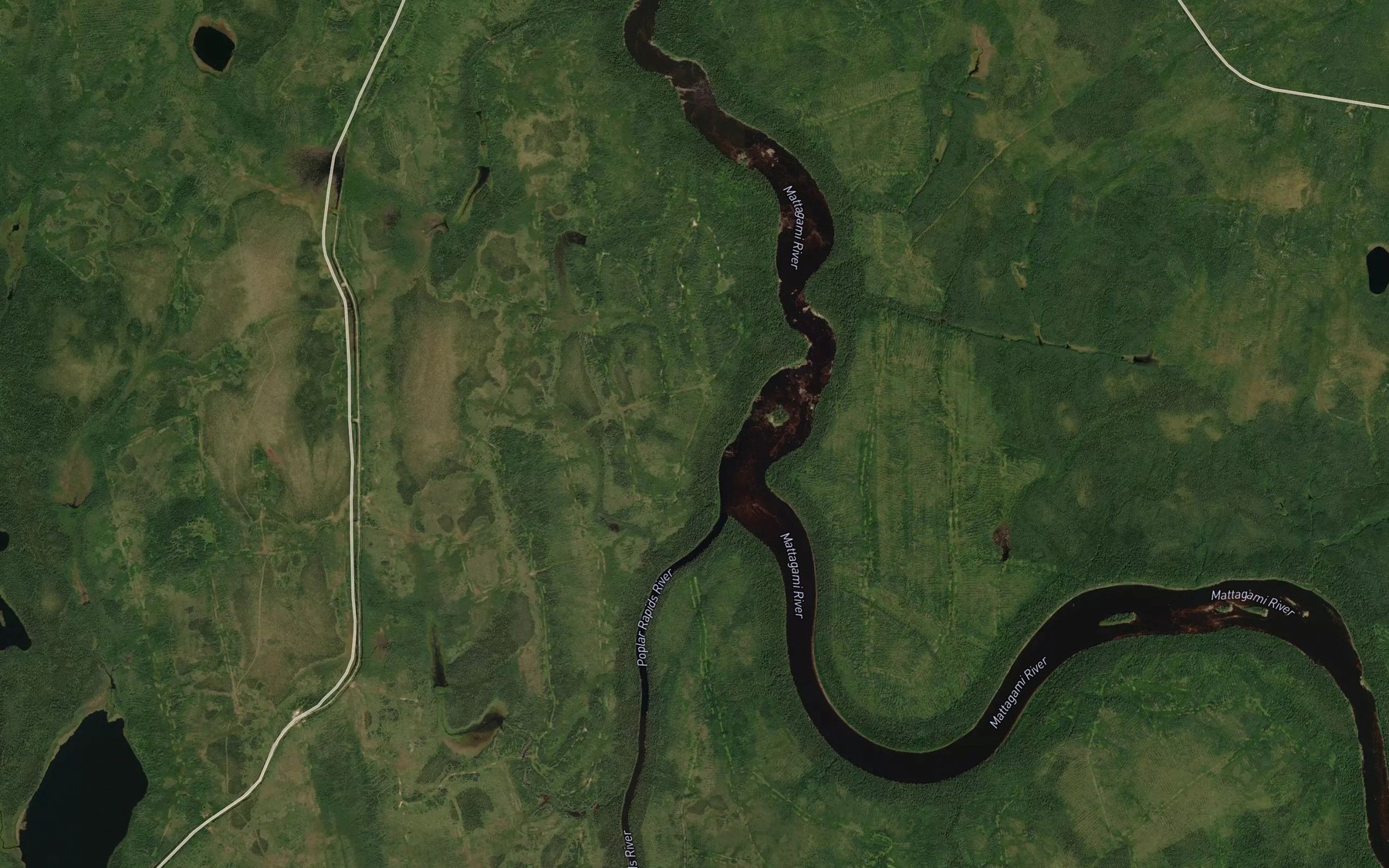 Satellite map of the Poplar Rapids River