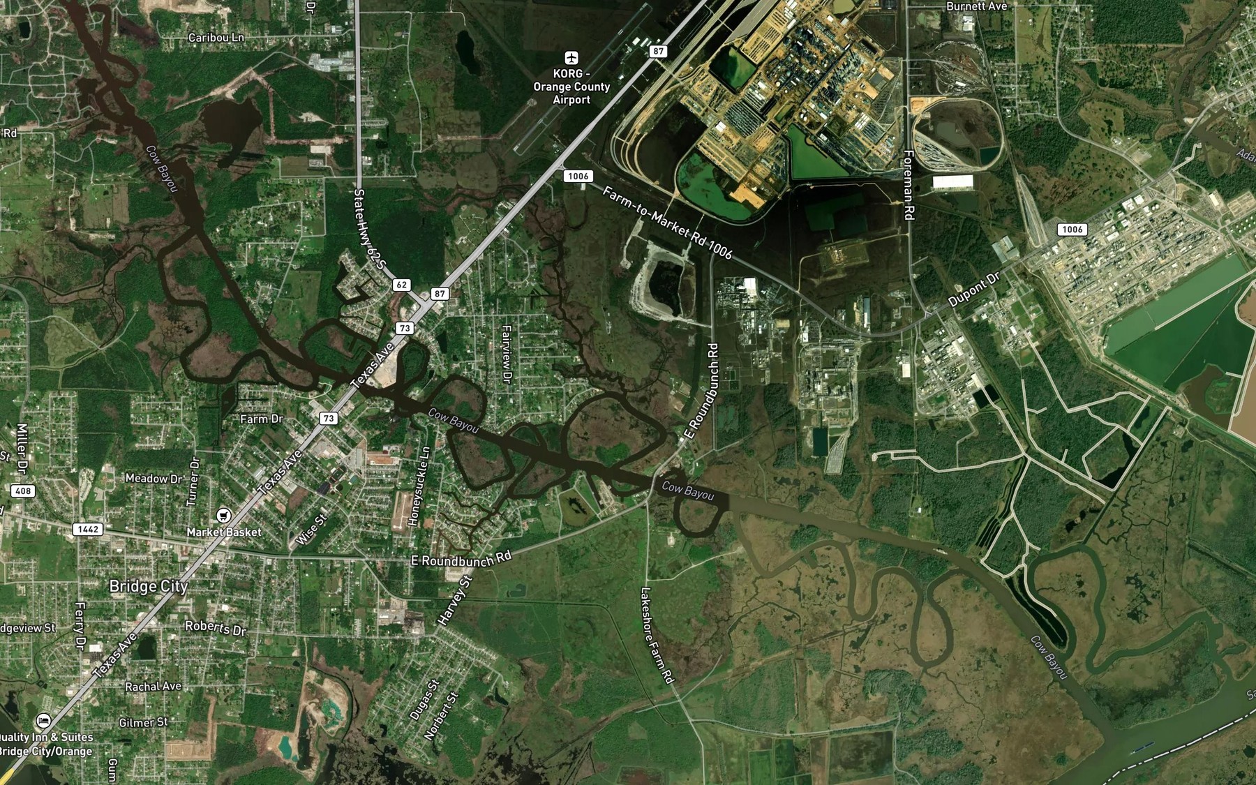 Satellite map of the Coon Bayou