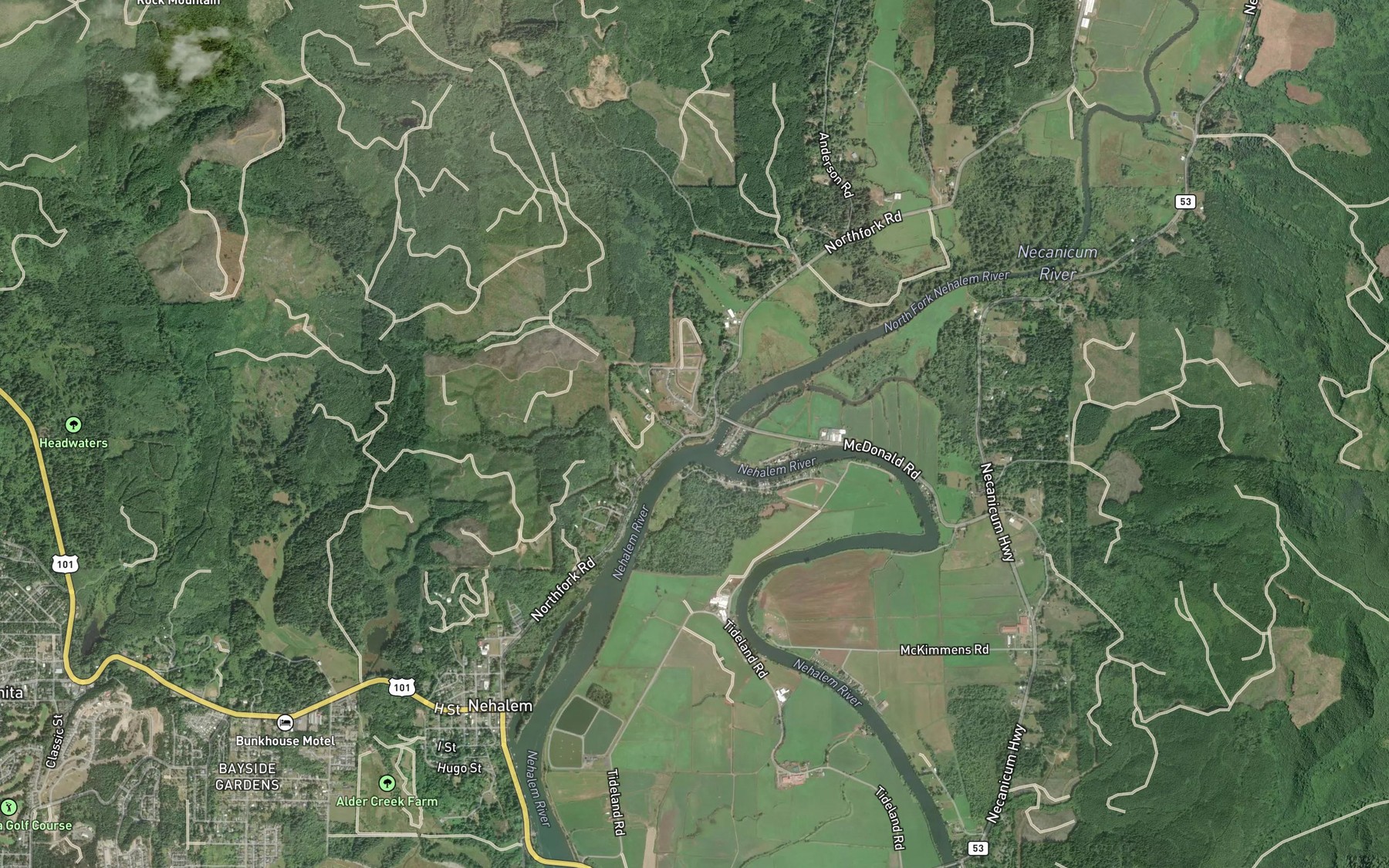 Satellite map of the Bobs Creek