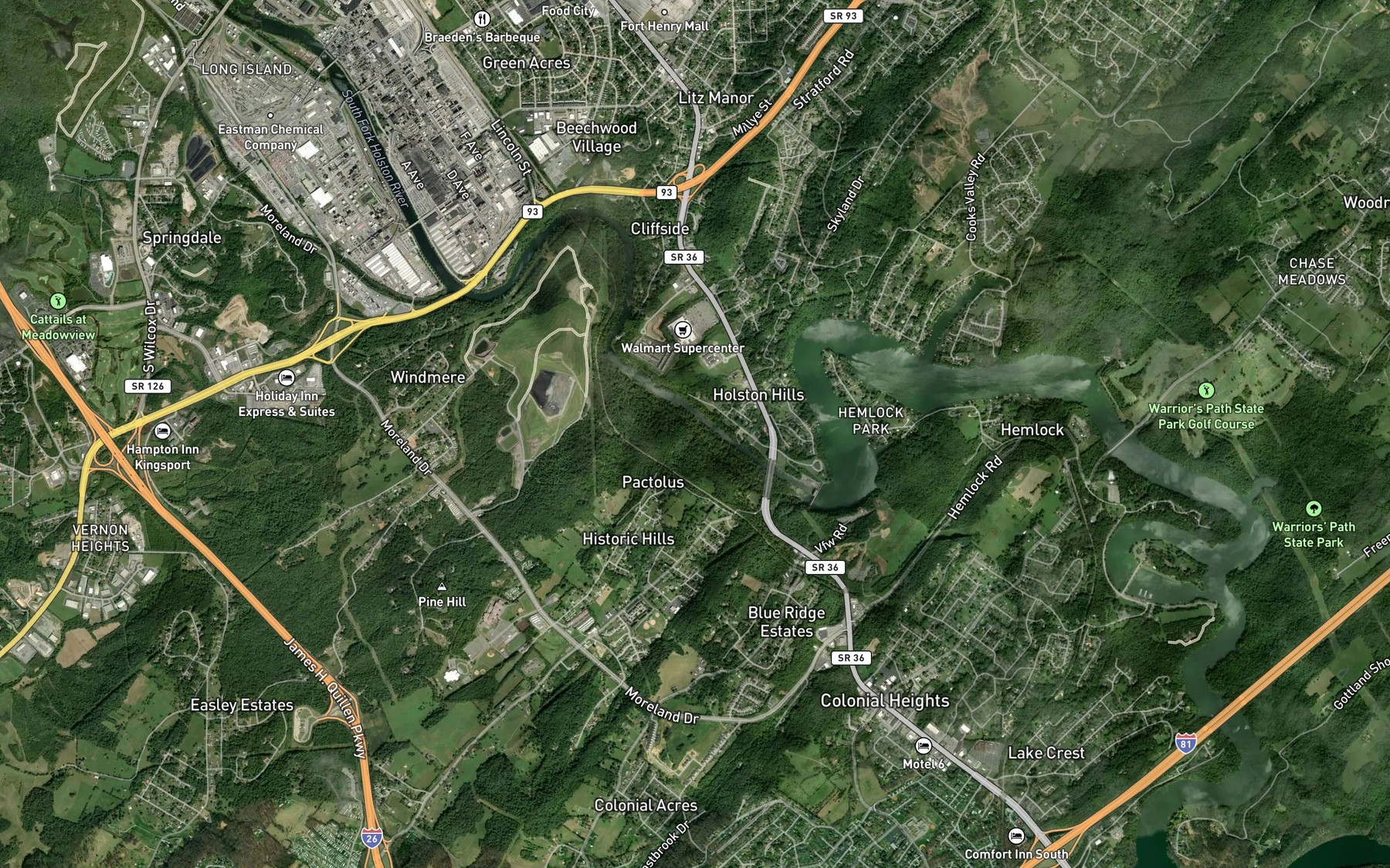 Satellite map of the Rock Springs Branch