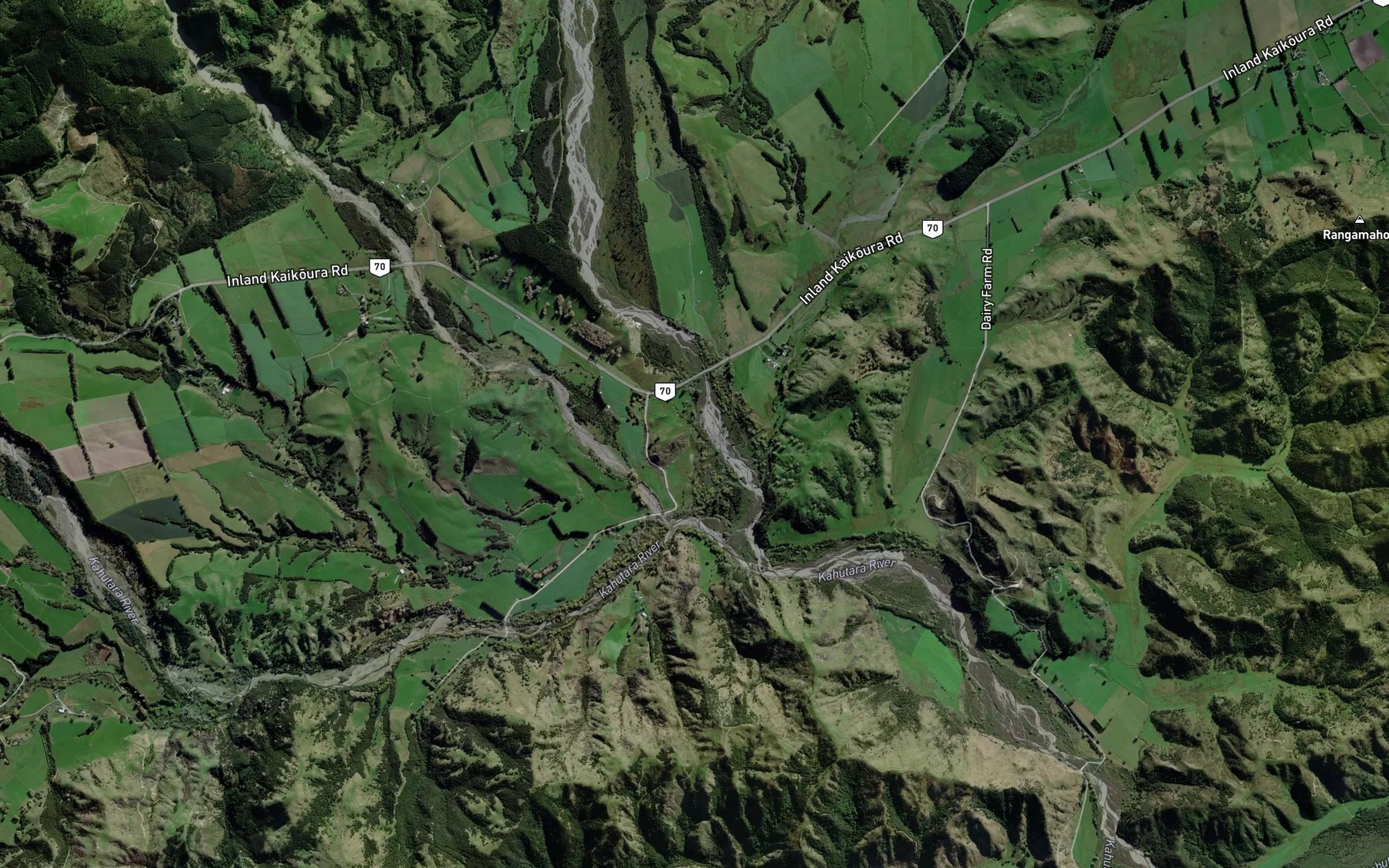 Satellite map of the Kahutara River