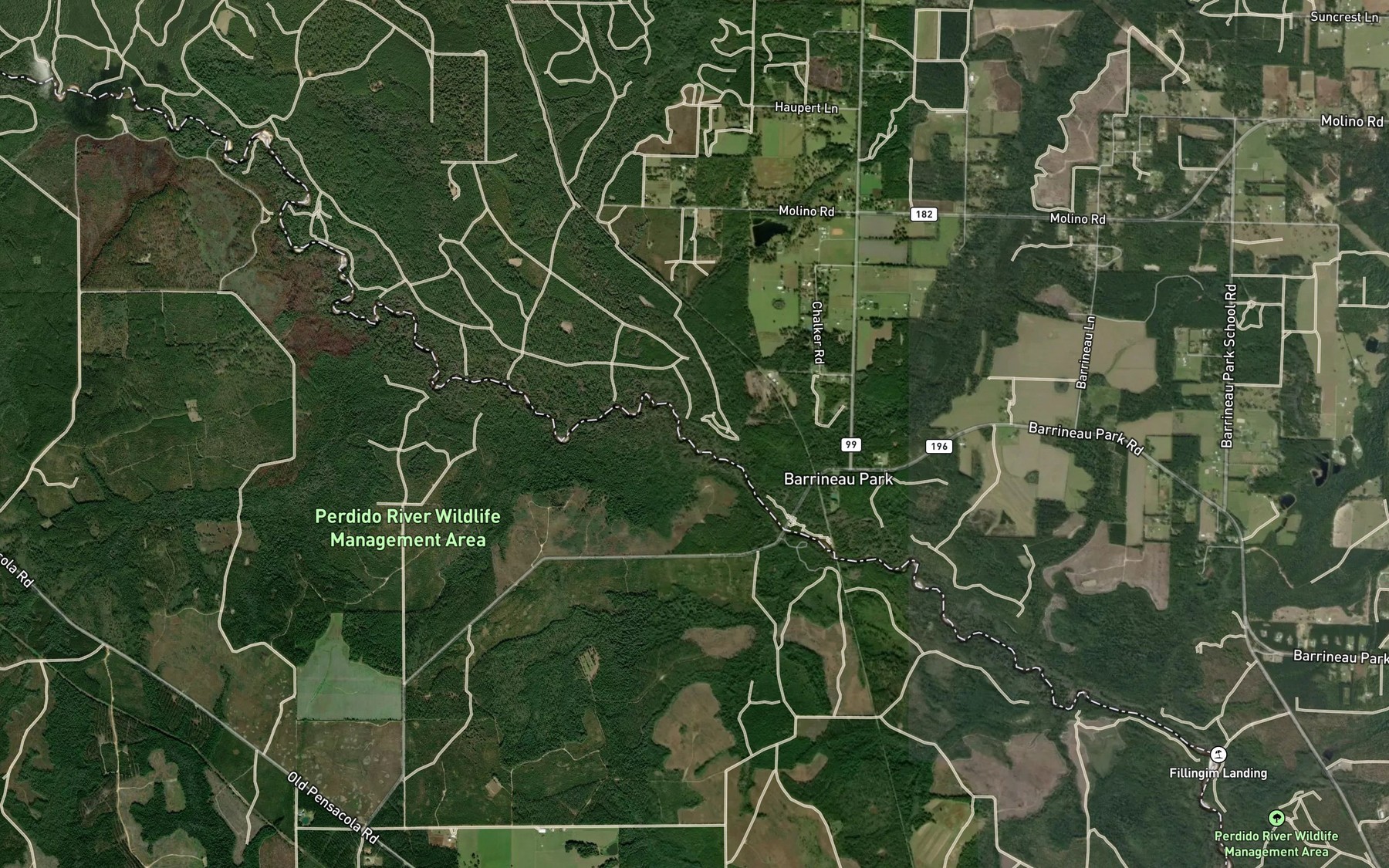 Satellite map of the Cowhide Creek