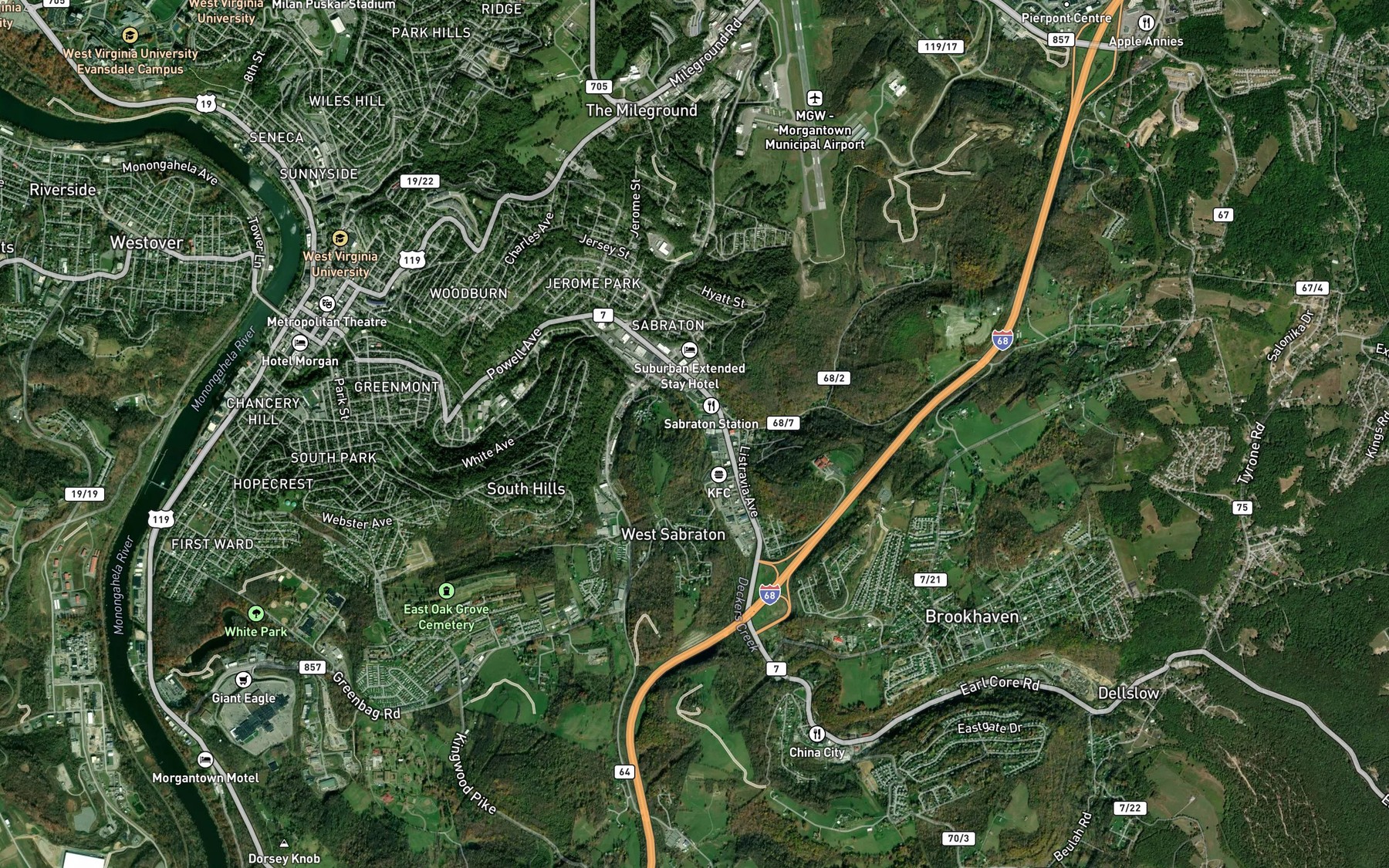 Satellite map of the Knocking Run