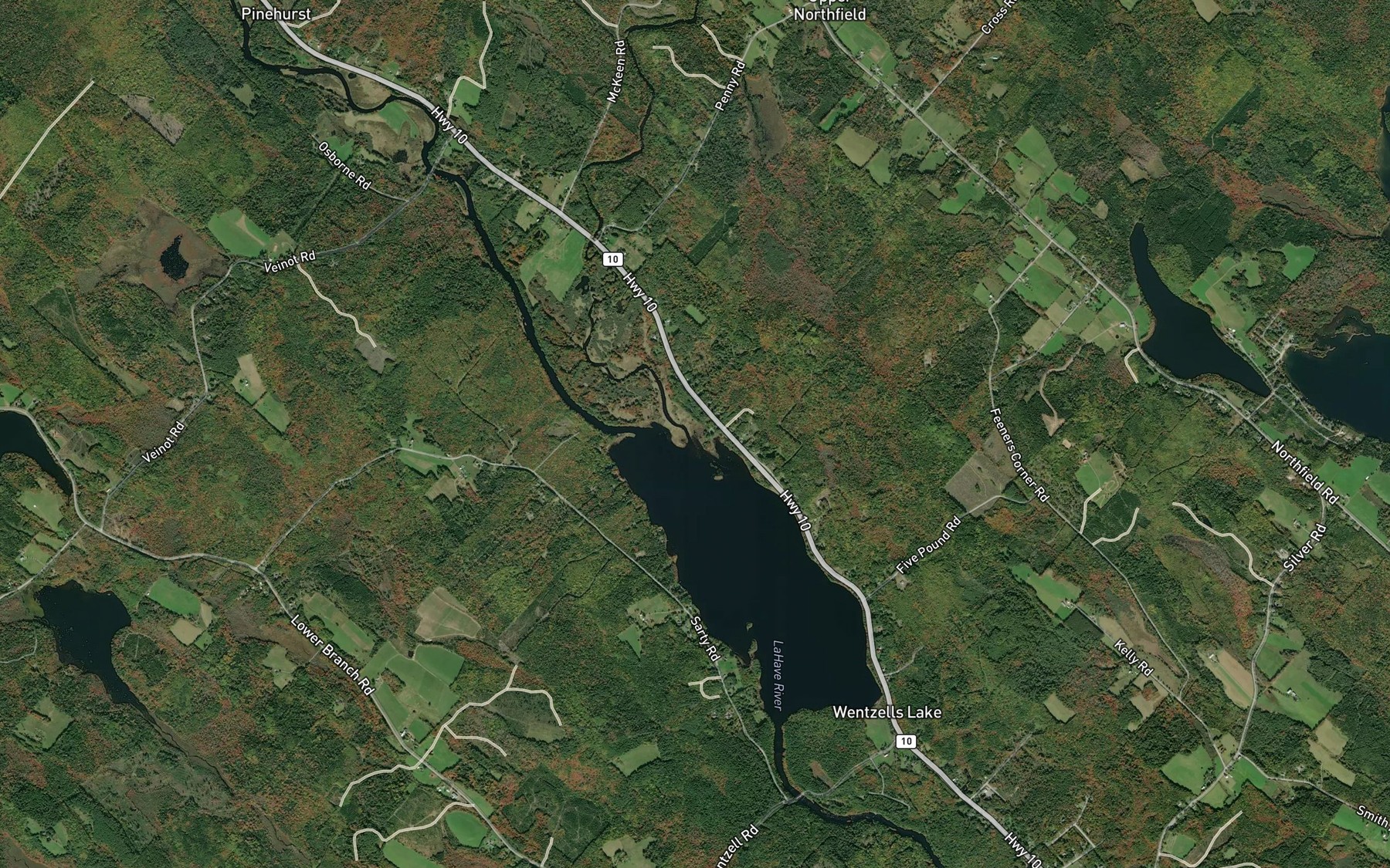 Satellite map of the North Branch LaHave River