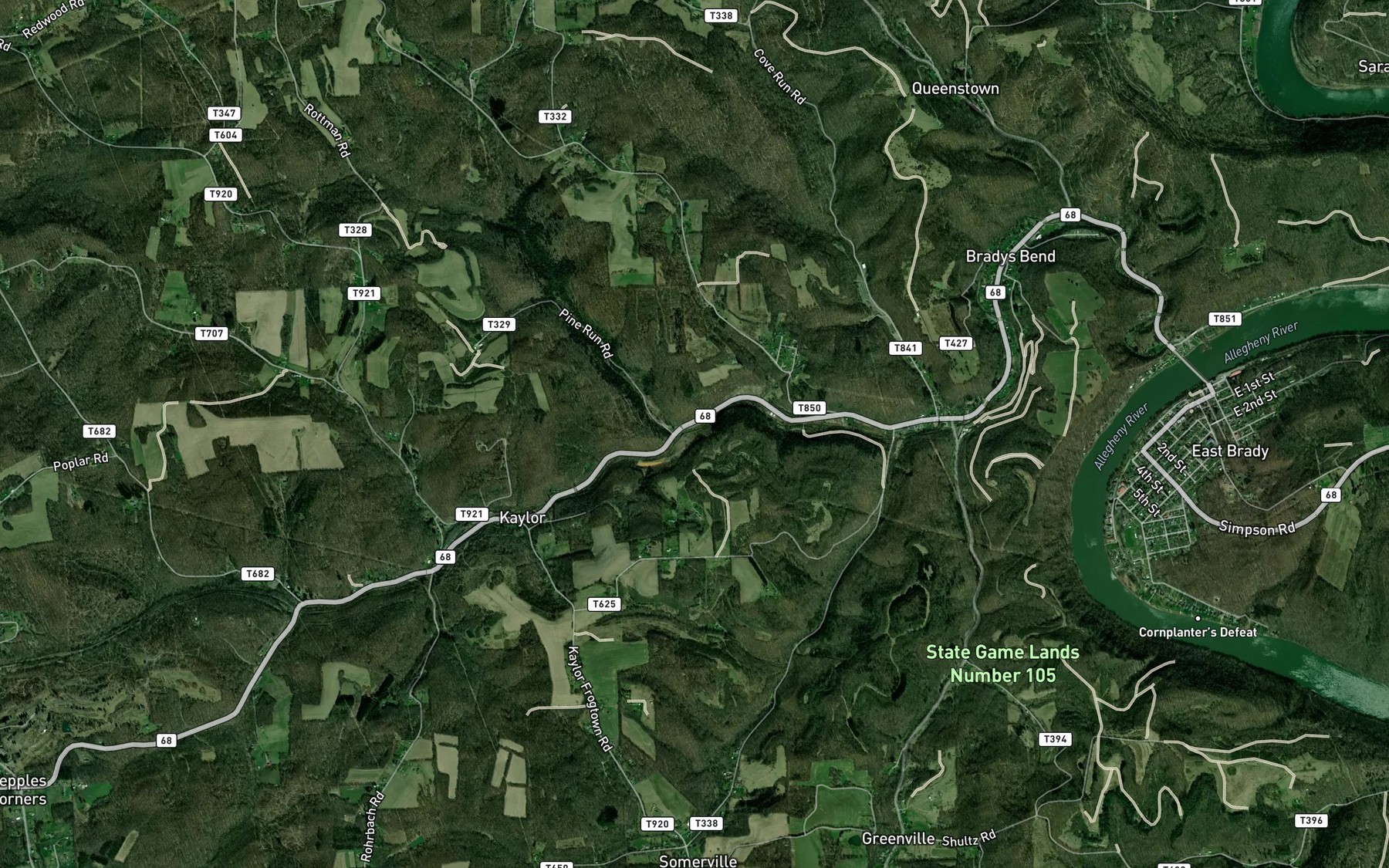 Satellite map of the Pine Run