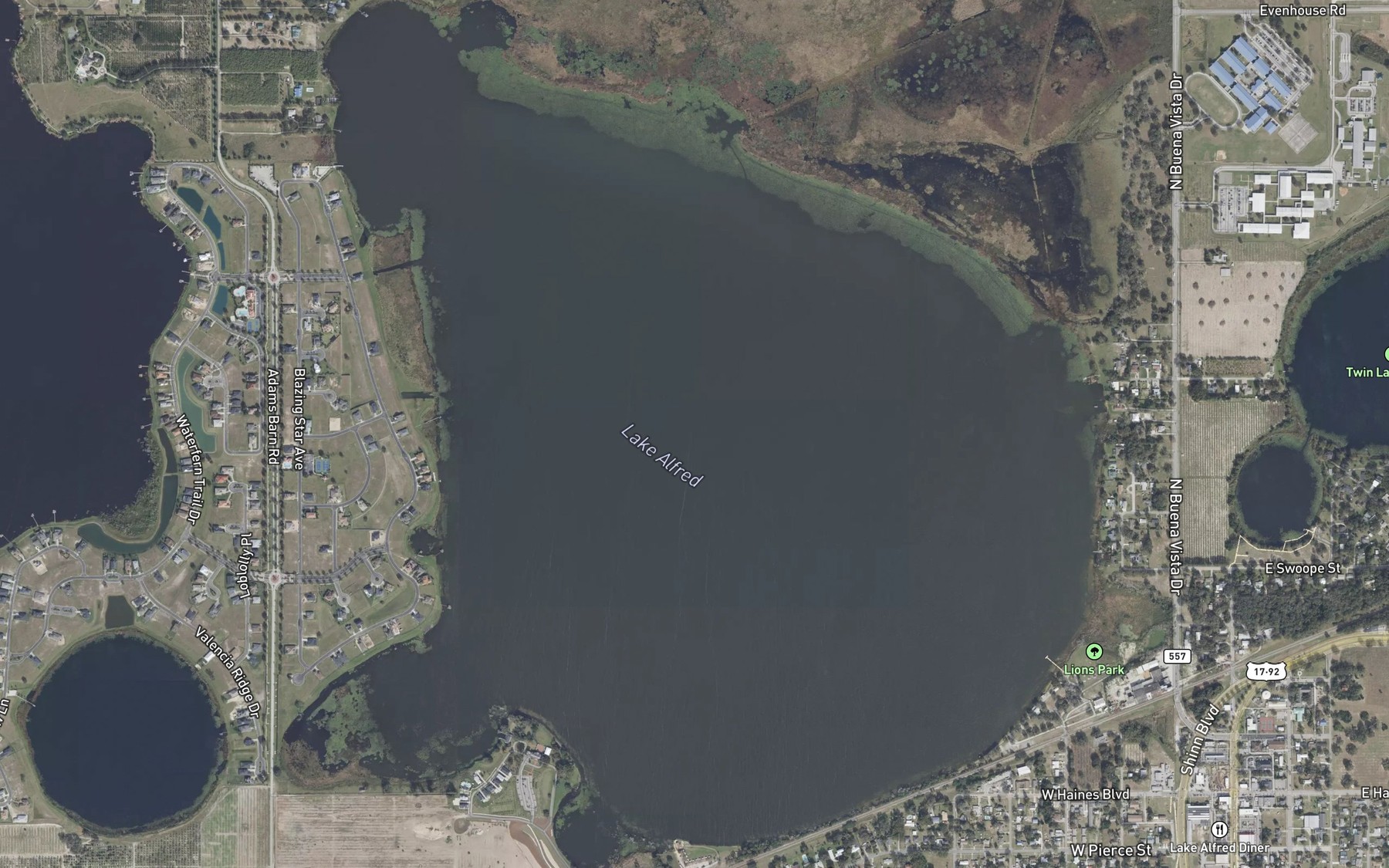 Satellite map of the Lake Alfred