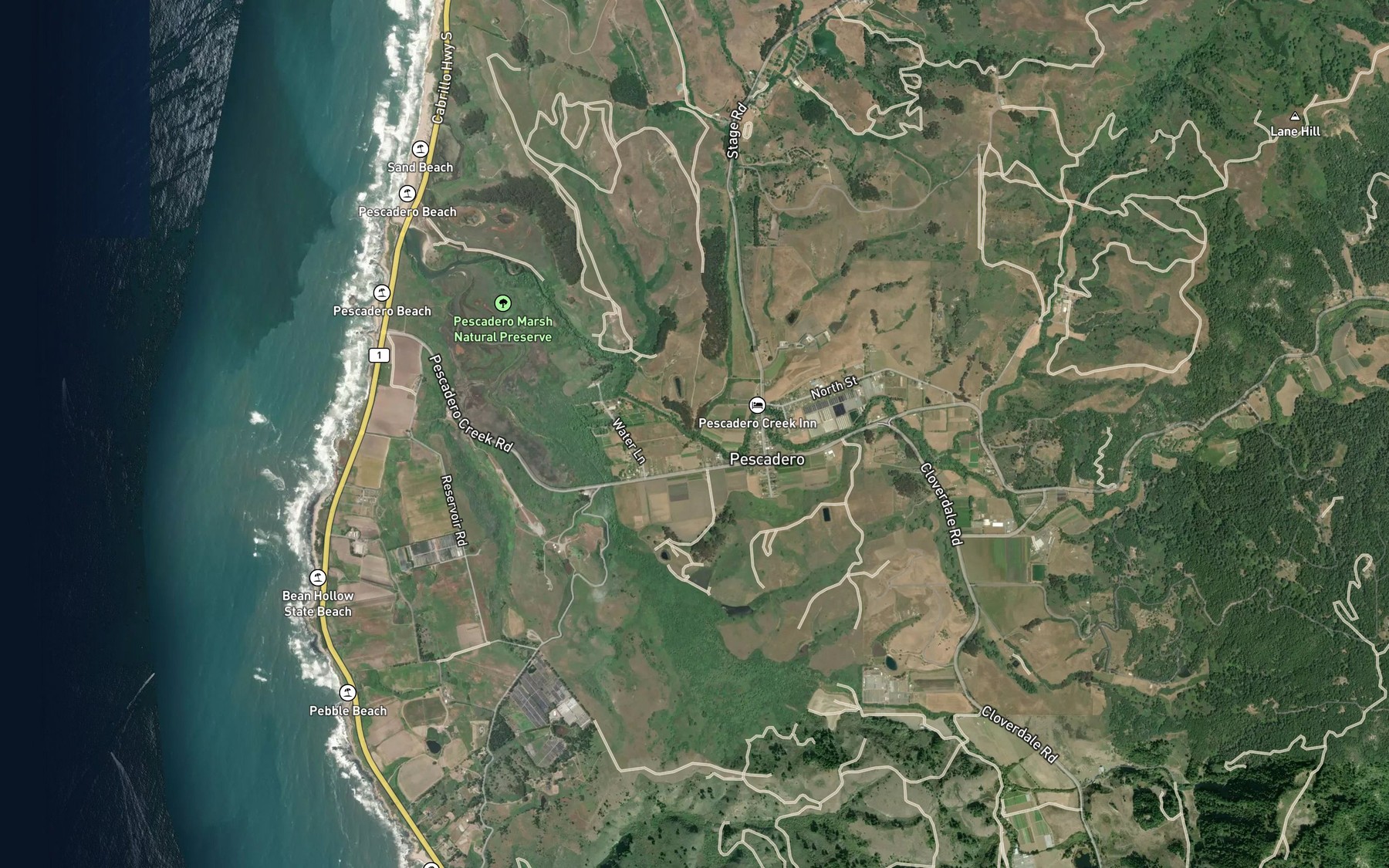 Satellite map of the Bradley Creek